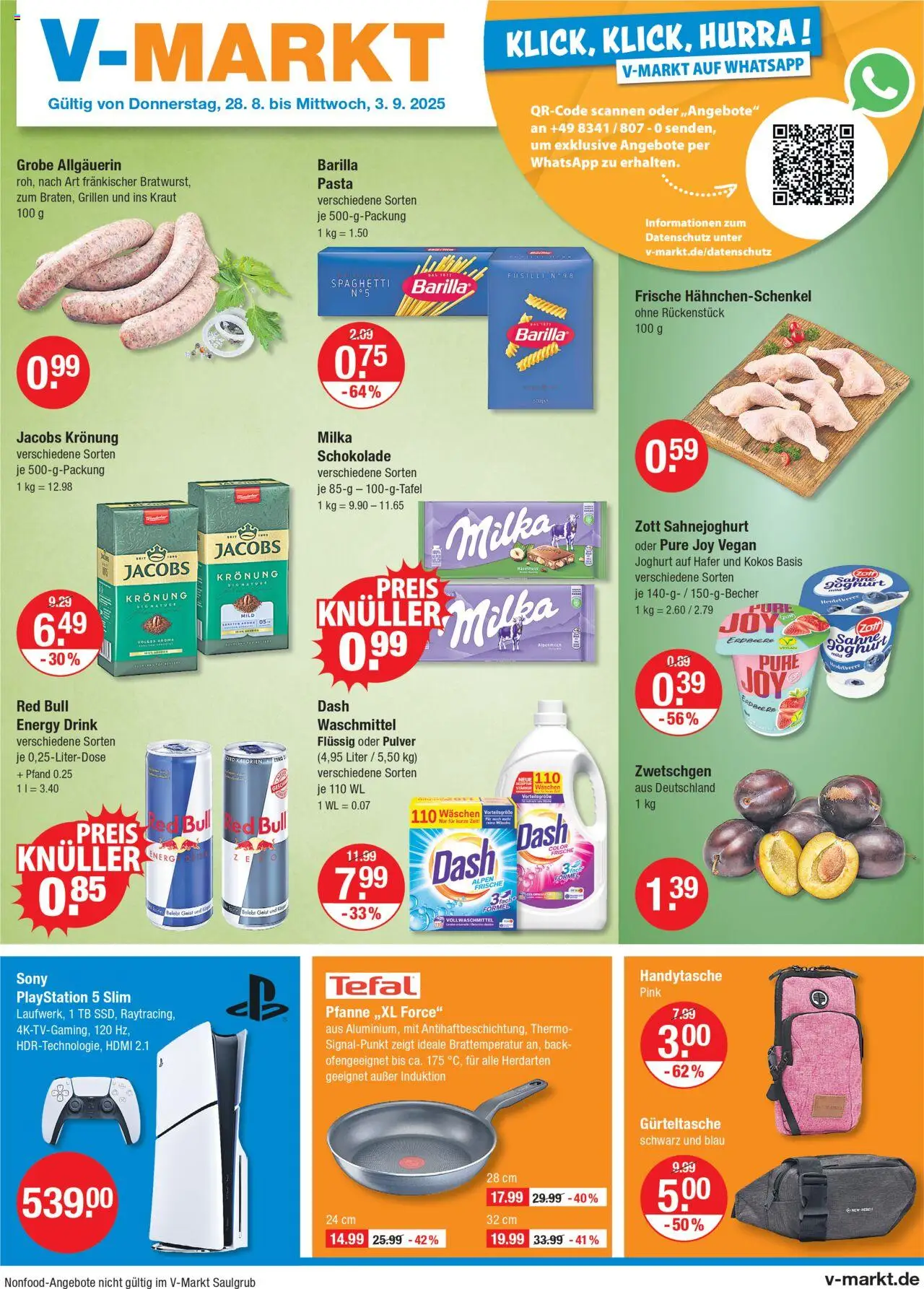 V-Markt - M&#252;nchen - gültig ab dem 28.08.2025 | Seite: 1 | Produkte: Sony, Hahnchenschenkel, Zwetschgen, Milka