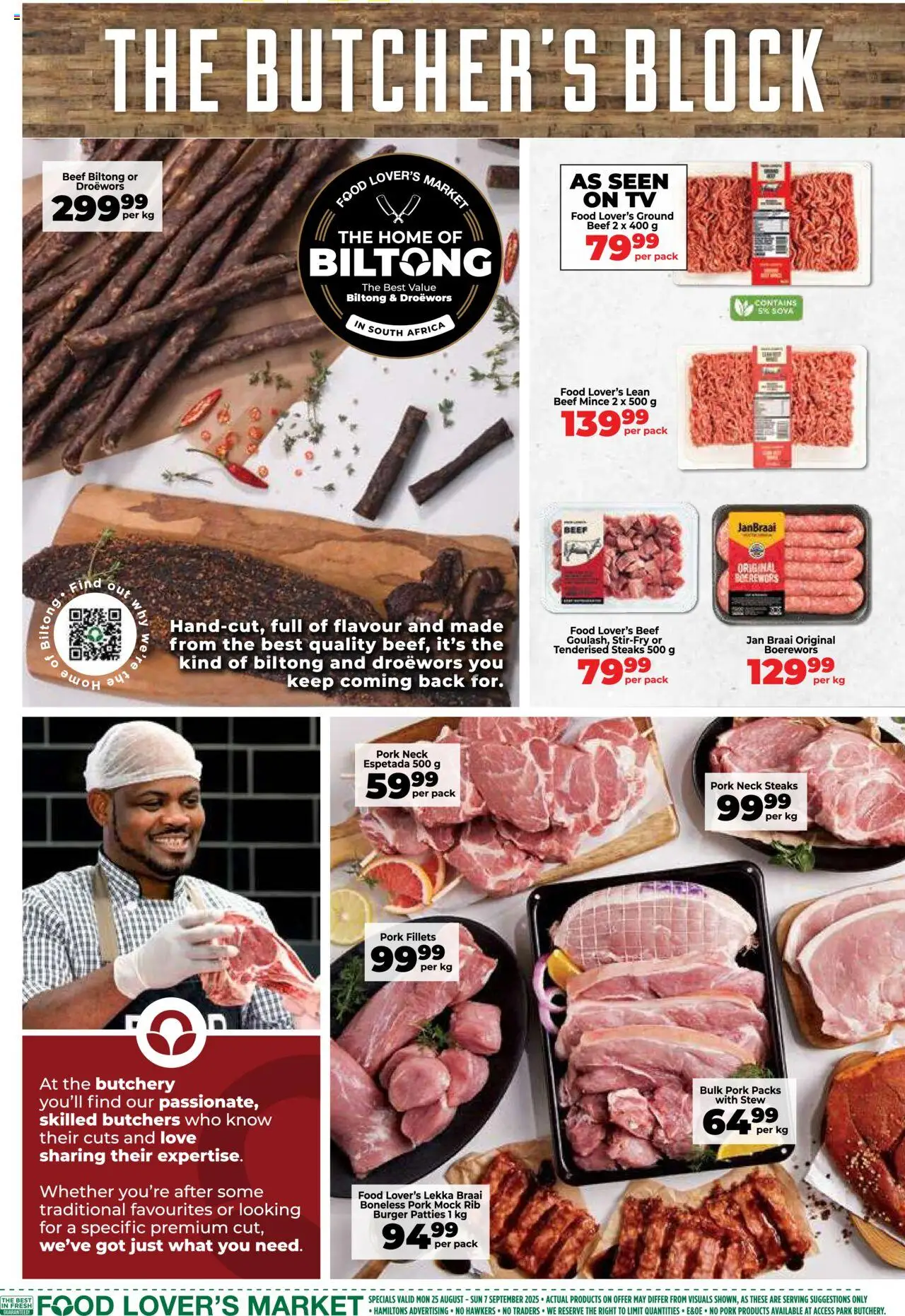 Food Lover's Market Western Cape - Weekly Specials │ valid from 25.08.2025 | Page: 8 | Products: TV, Boerewors, Beer, Pork