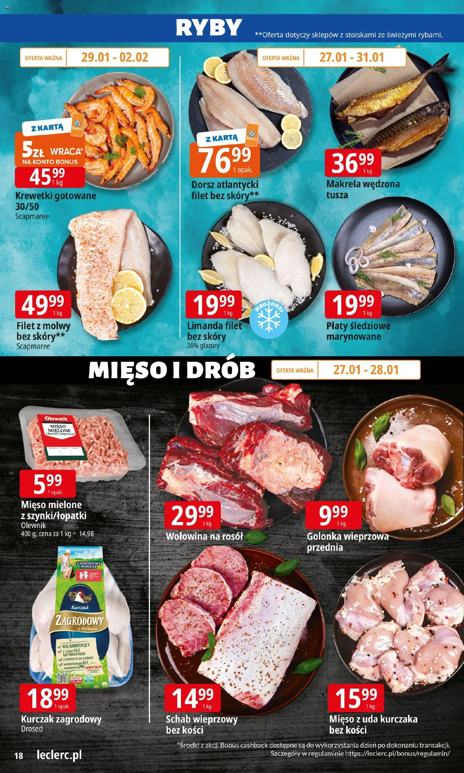E.Leclerc Gazetka - Zamość od 27.01.2026 | Strona: 18 | Produkty: Schab, Golonka wieprzowa, Mięso mielone, Makrela