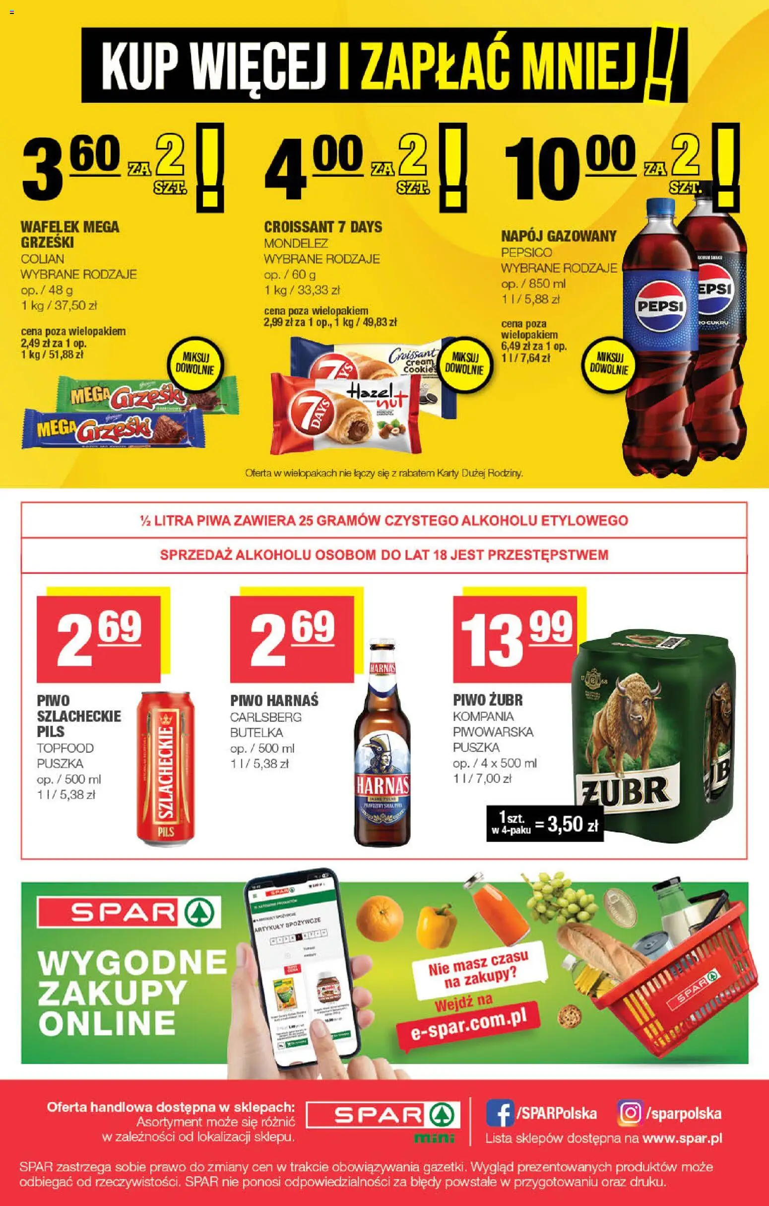 Spar gazetka - Mini od 08.04.2026 | Strona: 4 | Produkty: Piwo żubr, Pepsi, Harnaś, Piwo