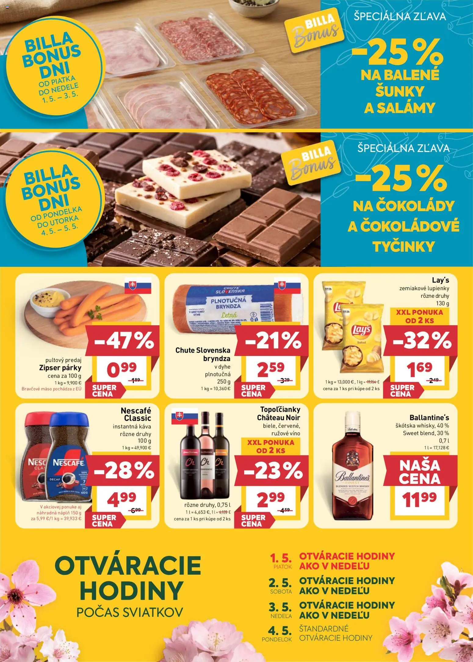 Nové Billa akcie – leták je platný od 29.04.2026 | Strana: 2 | Produkty: Hodiny, Káva, Bravčové mäso, Párky