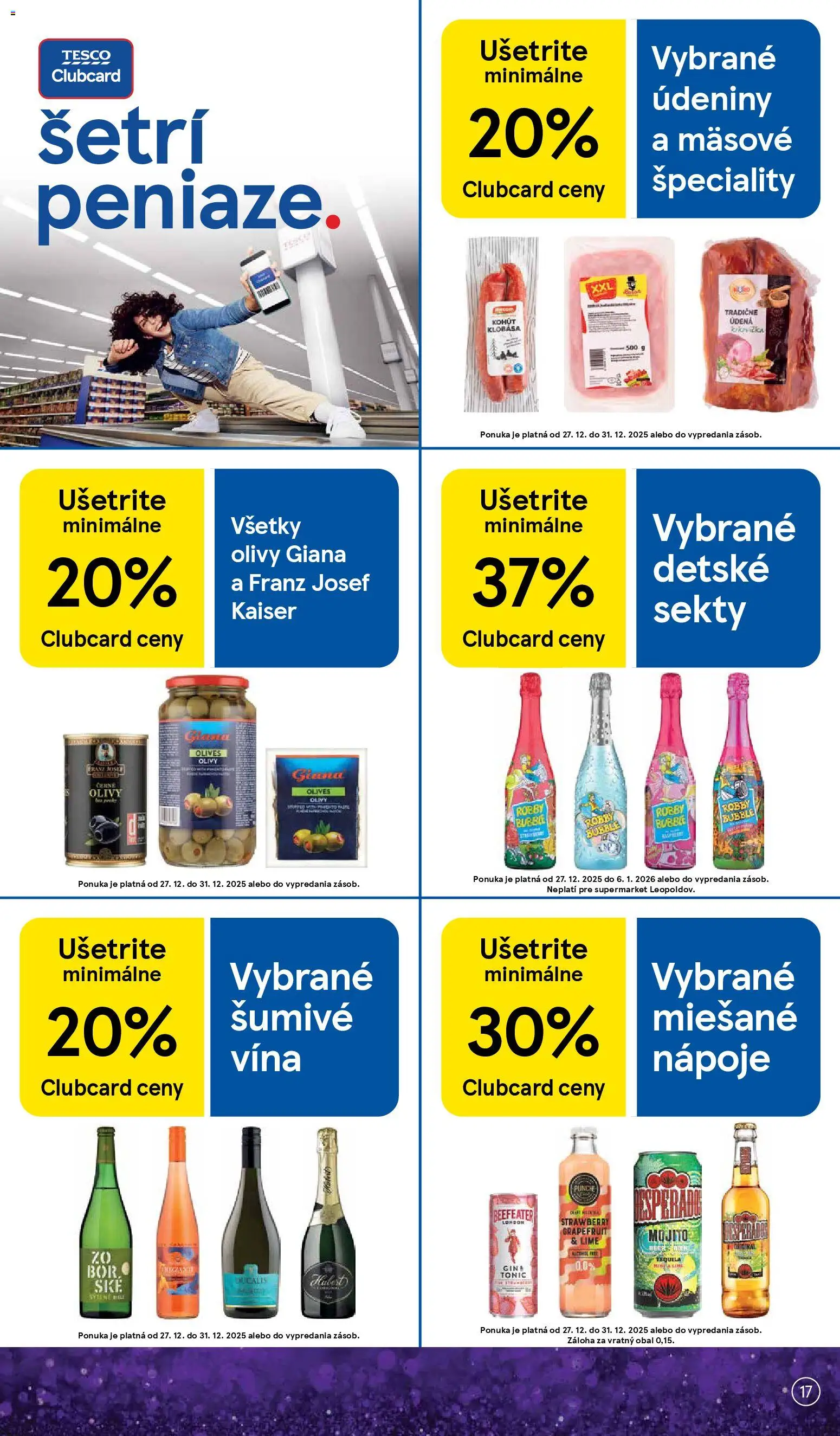 Nové Tesco akcie – leták je platný od 27.12.2025 | Strana: 17 | Produkty: Desperados, Klobása, Grapefruit, Šumivé víno