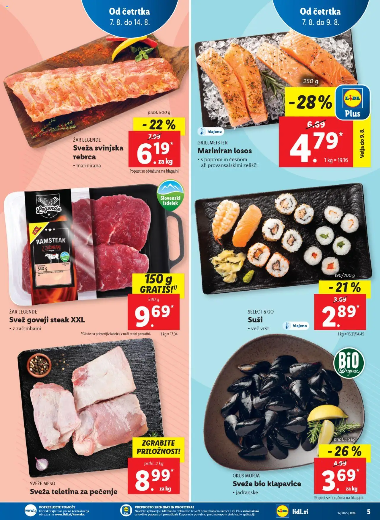 Lidl katalog │ velja od 07.08.2025 | Stran: 5 | Izdelki: Rebrca, Zar, Teletina, Suši