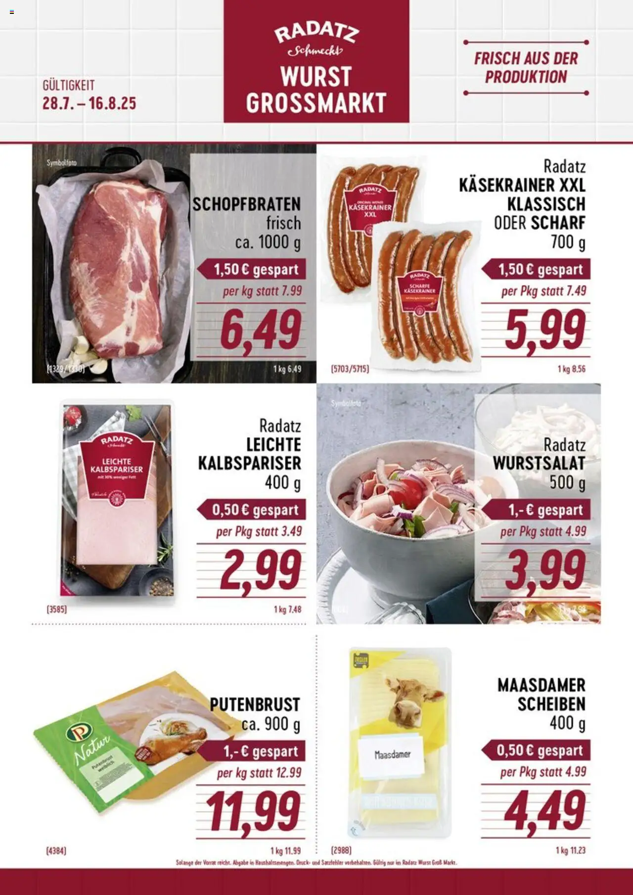 Radatz Flugblatt gültig ab 28.07.2025 | Seite: 1 | Produkte: Wurst