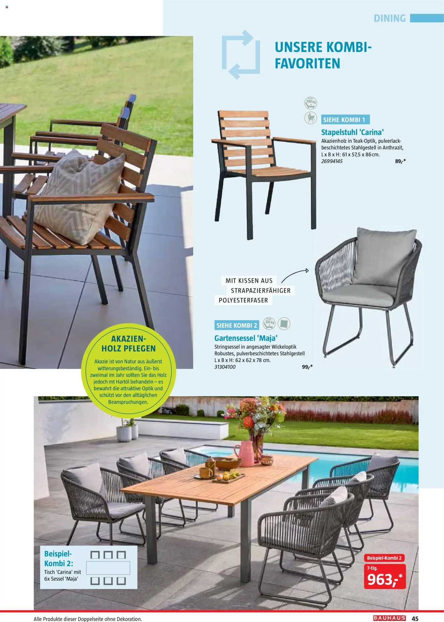 Bauhaus Freizeit im Garten – gültig ab 02.03.2026 | Seite: 45 | Produkte: Kissen, Sessel, Tisch