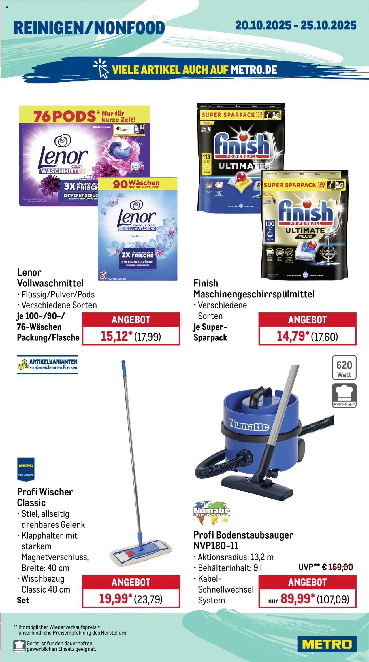 Metro Prospekt 	 – gültig ab 20.10.2025 | Seite: 17 | Produkte: Lenor, Finish, Wasser, Waschmittel