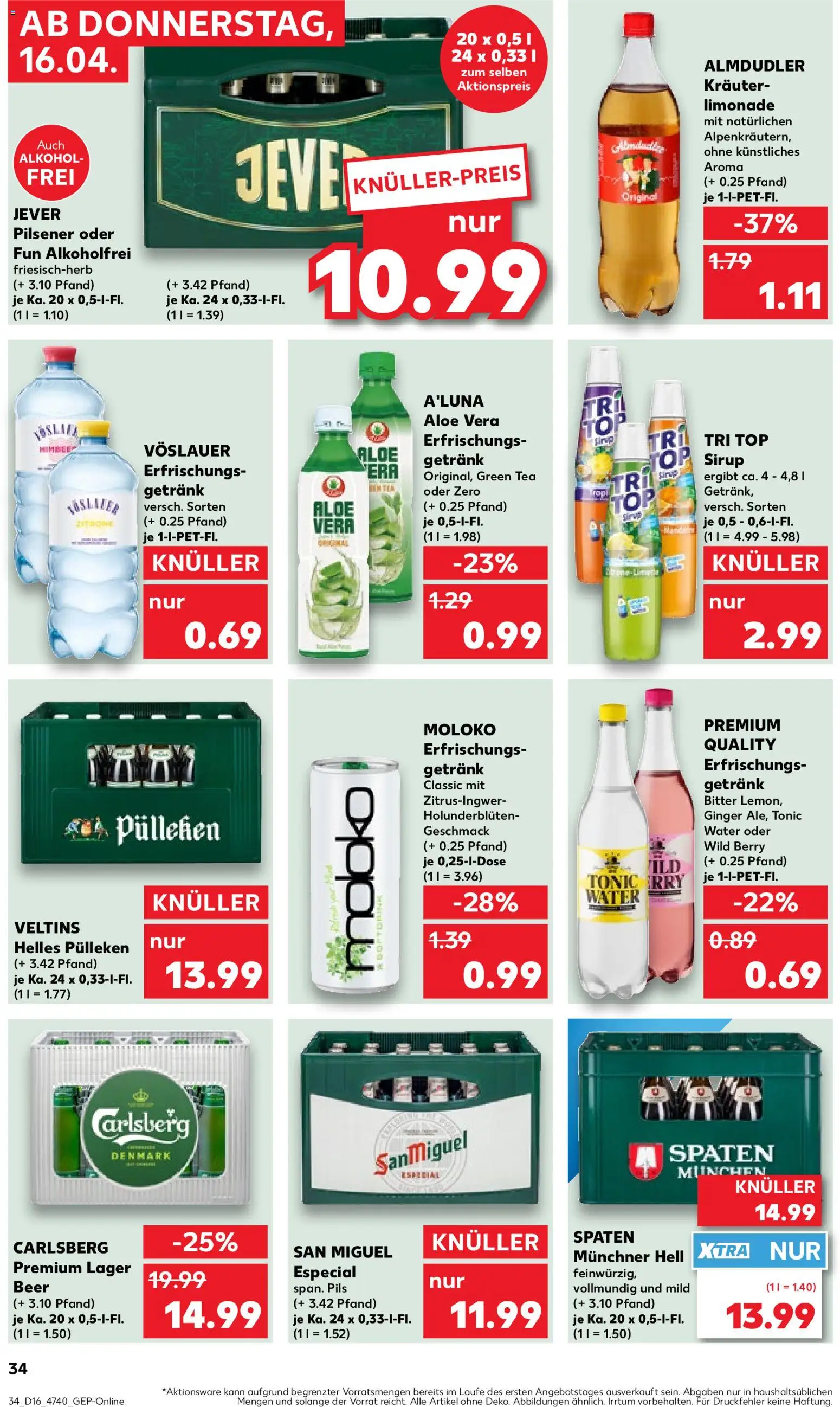 Kaufland Prospekt Hannover	 – gültig ab 16.04.2026 | Seite: 34 | Produkte: Carlsberg, Limonade, Sirup, Jever