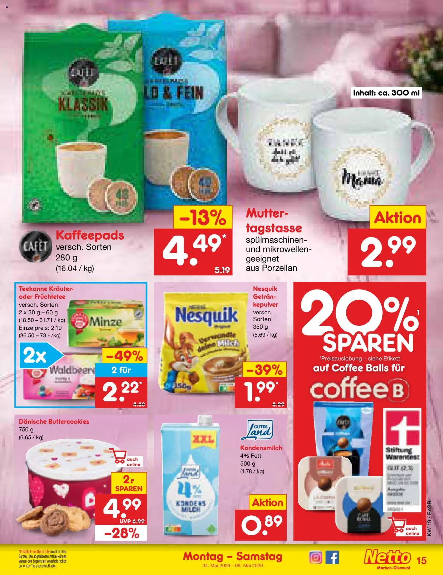 Netto Marken-Discount Prospekt 	 – gültig ab 04.05.2026 | Seite: 17 | Produkte: Kaffeepads, Nesquik, Milch, Teekanne
