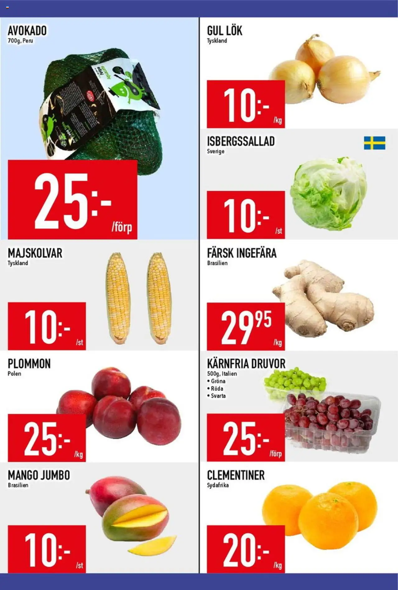 Matdax reklamblad aktuell från 18.08.2025 | Sida: 6 | Produkter: Plommon, Isbergssallad, Gul lök, Mango
