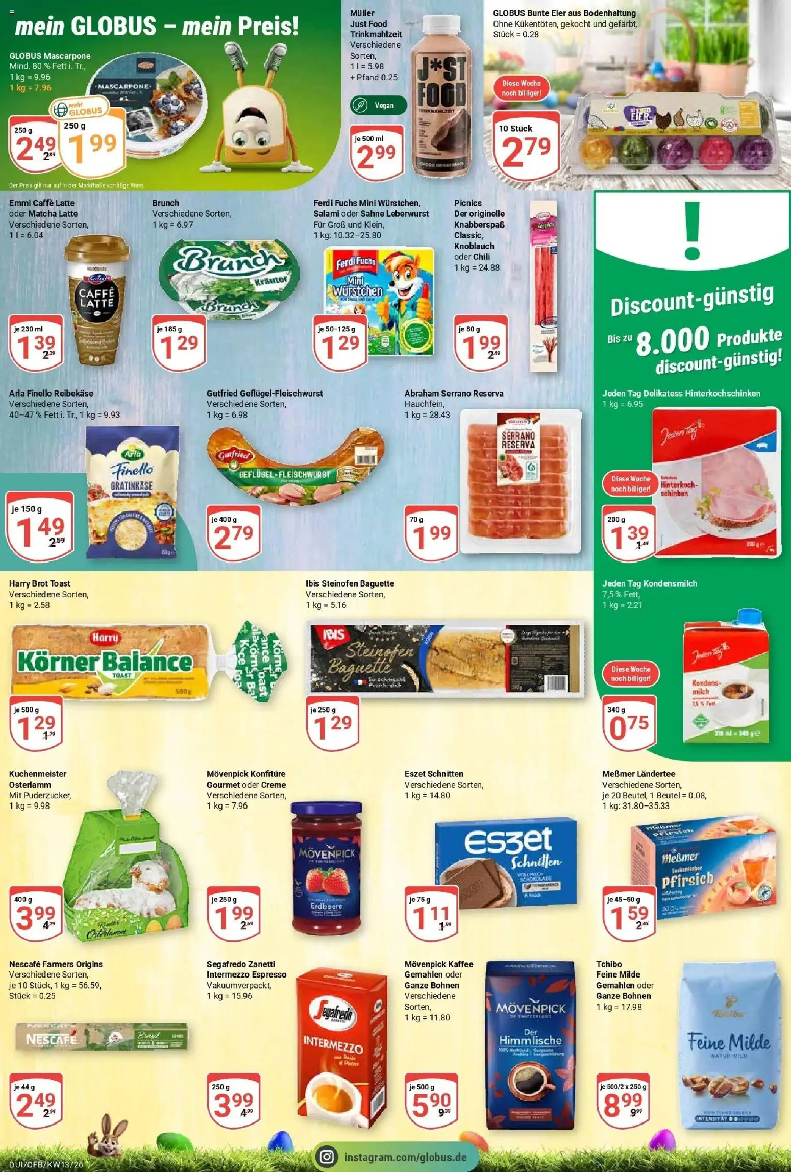Globus prospekt Duisburg	 – gültig ab 23.03.2026 | Seite: 13 | Produkte: Nescafe, Messmer, Baguette, Reibekase