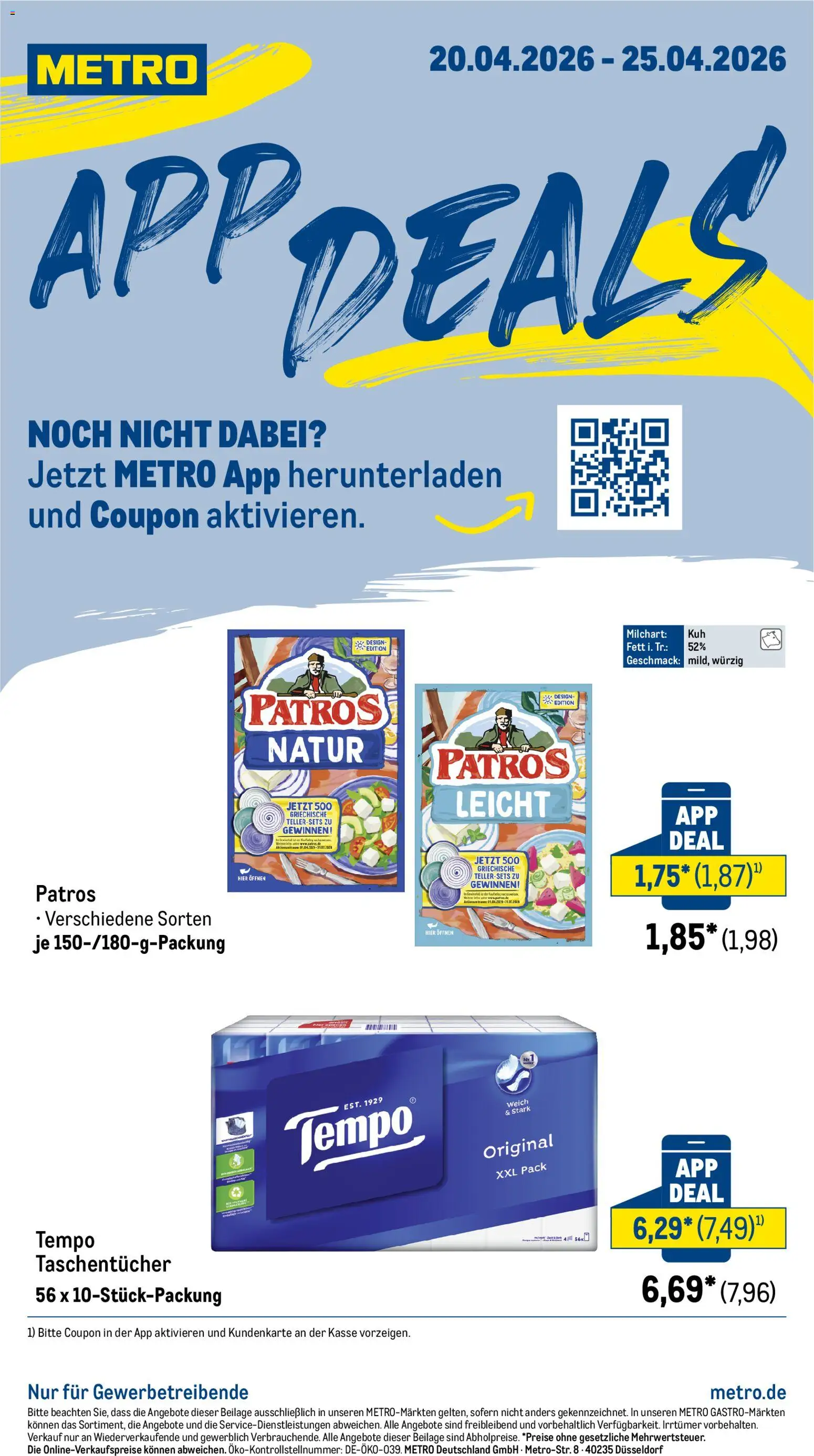 Metro App Deals – gültig ab 20.04.2026 | Seite: 1 | Produkte: Patros, Tempo