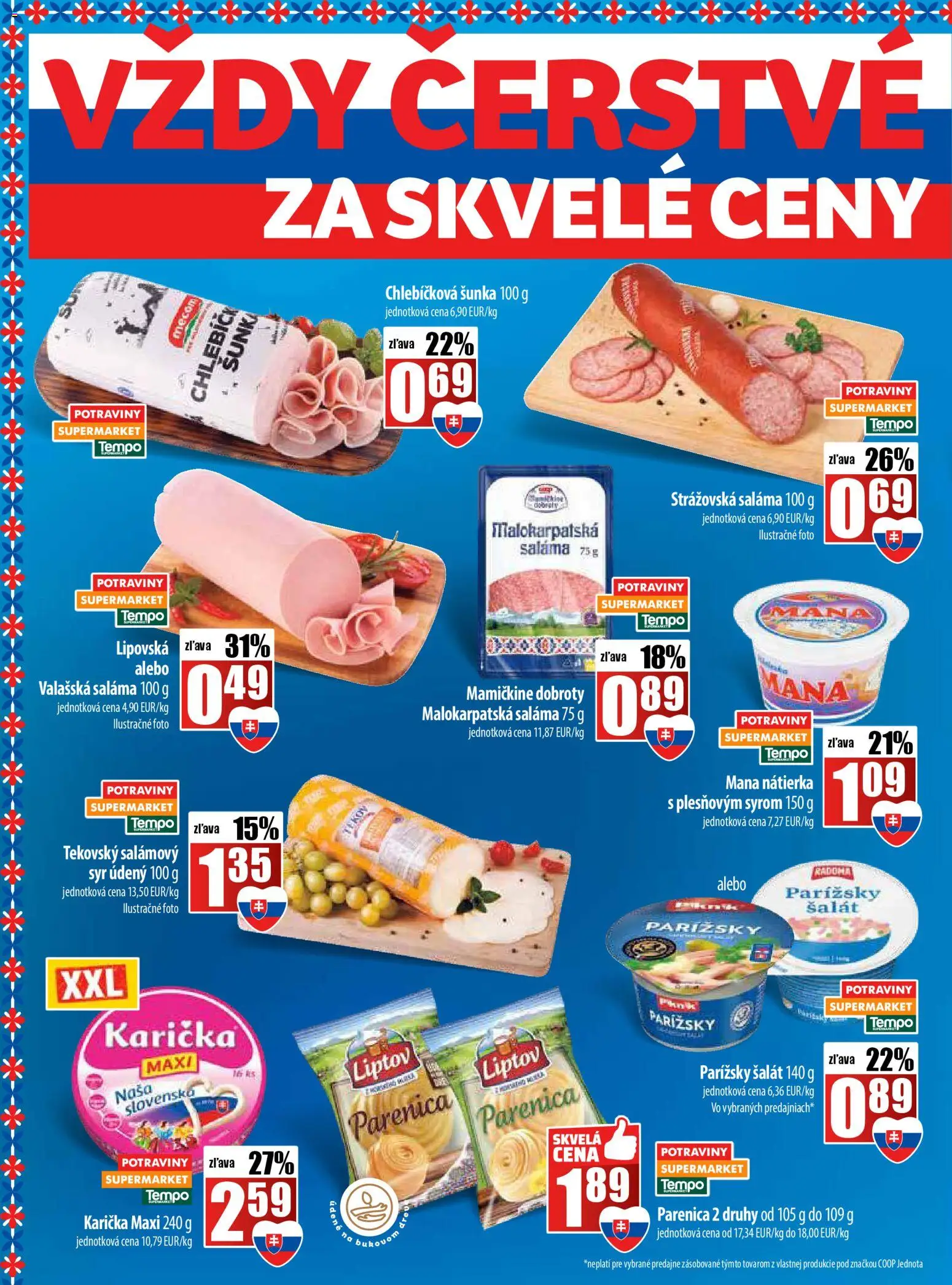 Nové COOP Jednota akcie – leták je platný od 23.10.2025 | Strana: 4 | Produkty: Syr, Saláma, Šunka, Šalát
