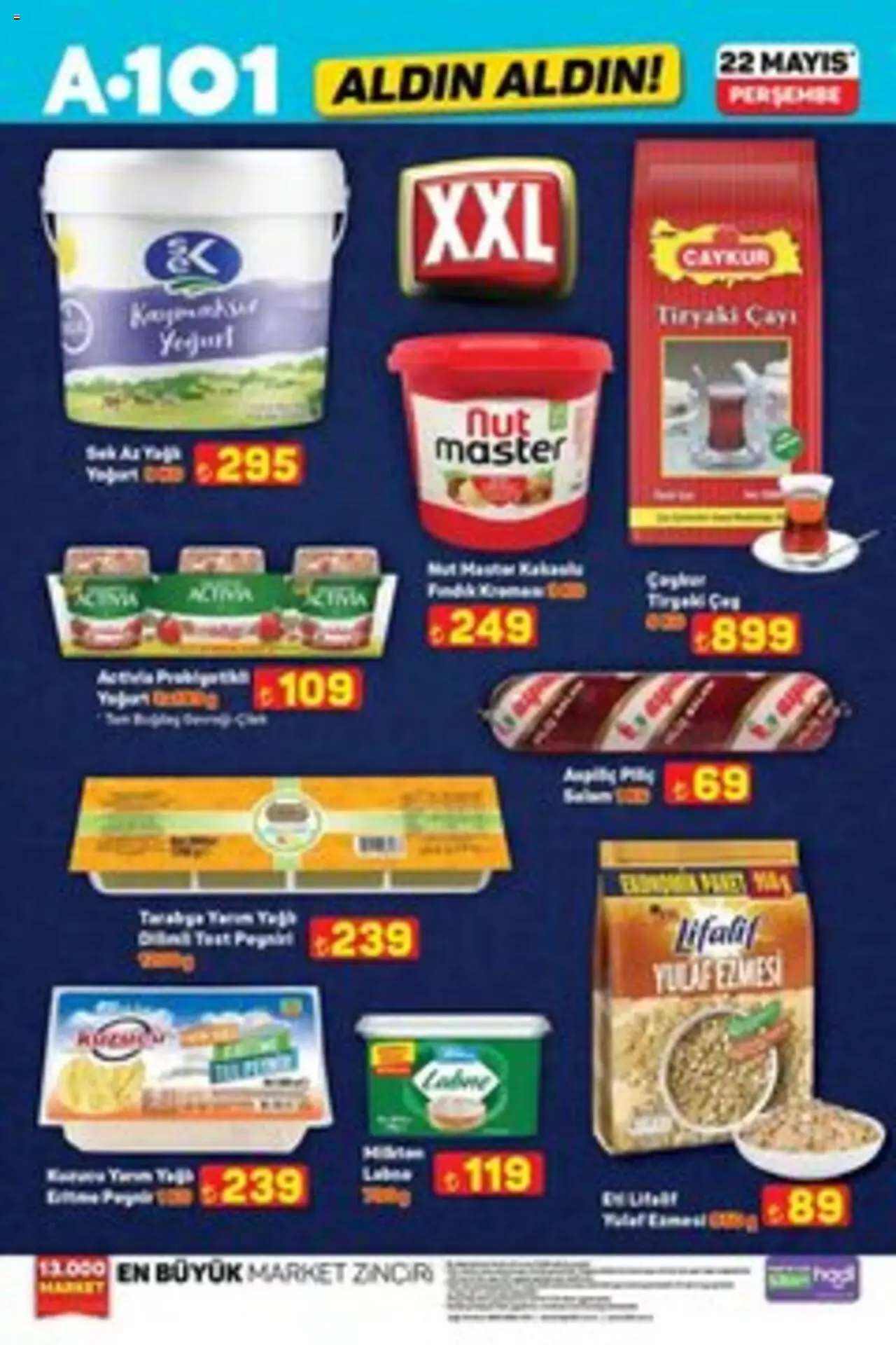 A101 Katalog Aldın Aldın - 22.05.2025 tarihinden itibaren geçerlidir | Sayfa: 1 | Ürünler: Yoğurt, Salam, Fındık, Yulaf