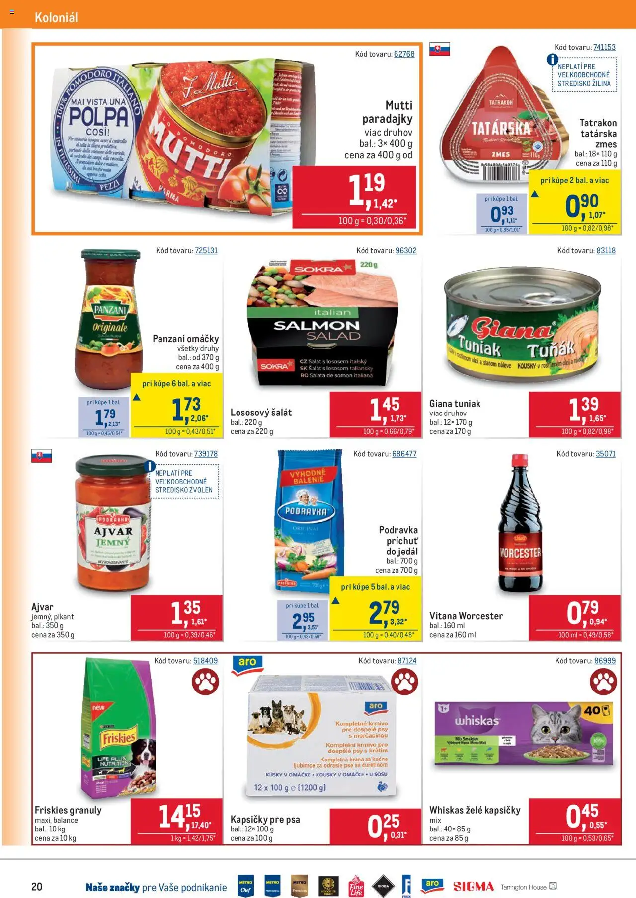 Metro Maloobchod │ platný od 13.08.2025 | Strana: 20 | Produkty: Tuniak, Paradajky, Whiskas, Šalát