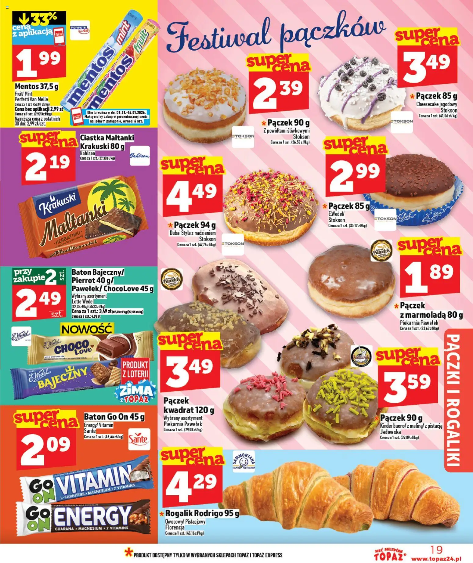 Topaz Gazetka MAZ od 08.01.2026 | Strona: 19 | Produkty: Piekarnia, Pączki, Herbatniki, Ciastka