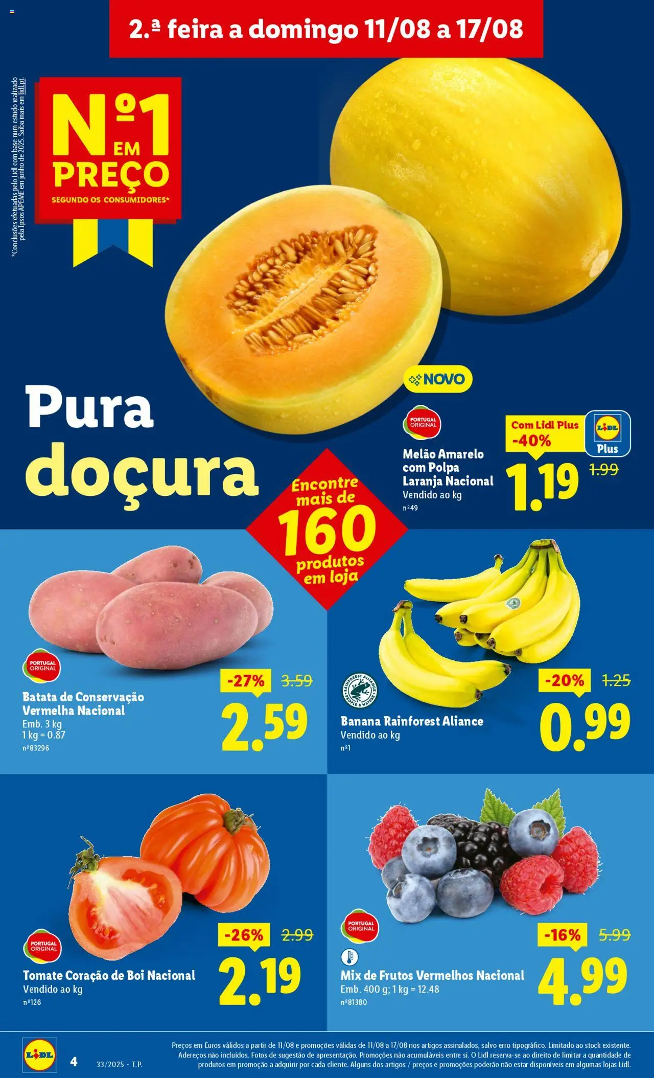 Lidl folheto │ válido de 11.08.2025 | Página: 4 | Produtos: Batata, Base, Tomate, Melão