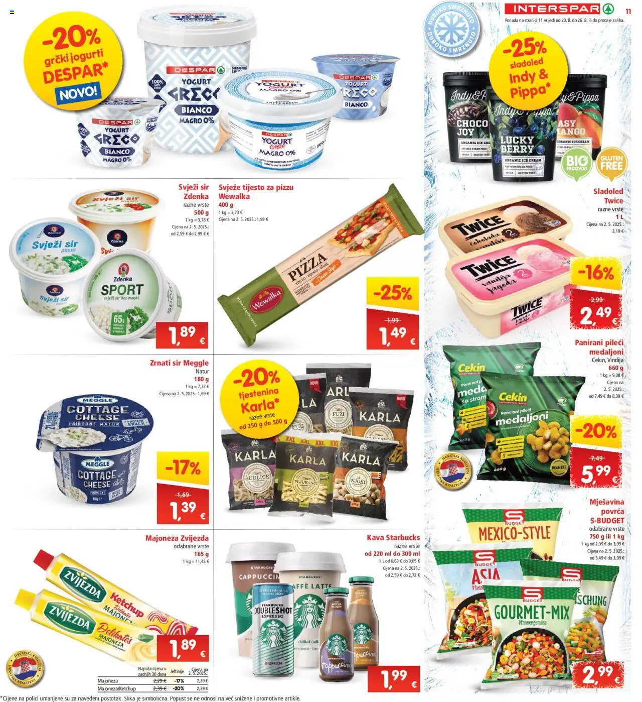 Interspar katalog | vrijedi od 20.08.2025 | Stranica: 11 | Proizvodi: Vindija, Pizza, Tjestenina, Sladoled