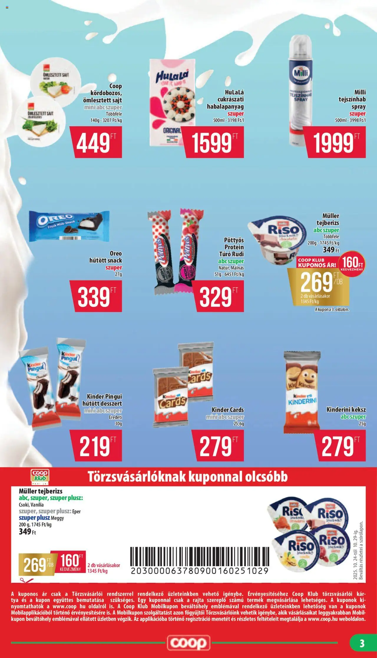 COOP akciós ujság - amely érvényes a következő dátumtól: 24.10.2025 | Oldal: 3 | Termékek: Tejberizs, Protein, Túró, Keksz