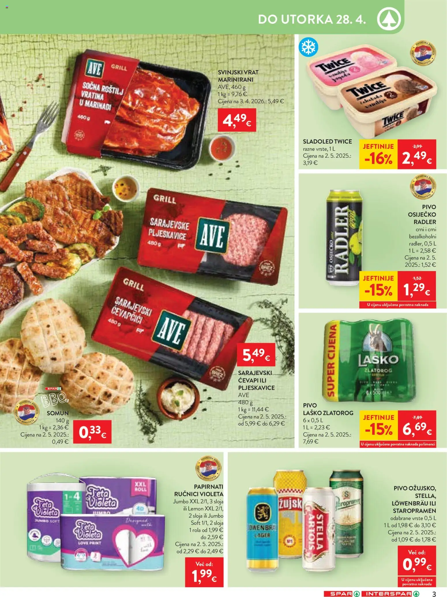 Spar katalog | vrijedi od 22.04.2026 | Stranica: 3 | Proizvodi: Somun, Feta, Laško, Ćevapčići