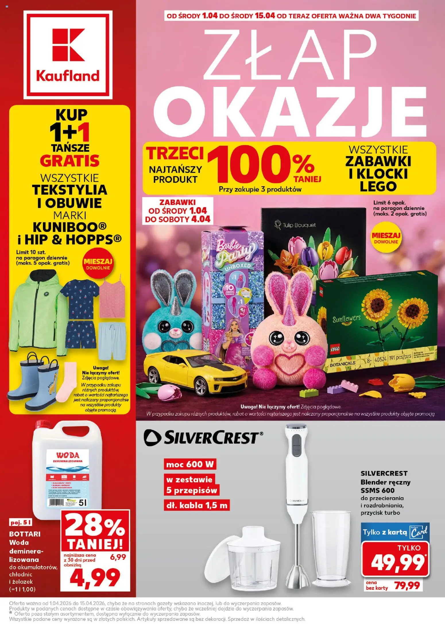 Kaufland Polsko leták - Złap okazje od 01.04.2026 | Strana: 1 | Produkty: LEGO, Barbie, Karty