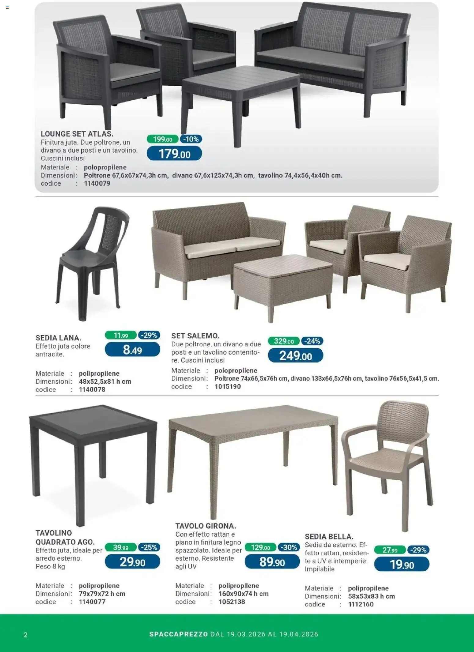 Volantino CFadda del 19.03.2026 | Pagina: 2 | Prodotti: Tavolino, Tè, Divano, Sedia