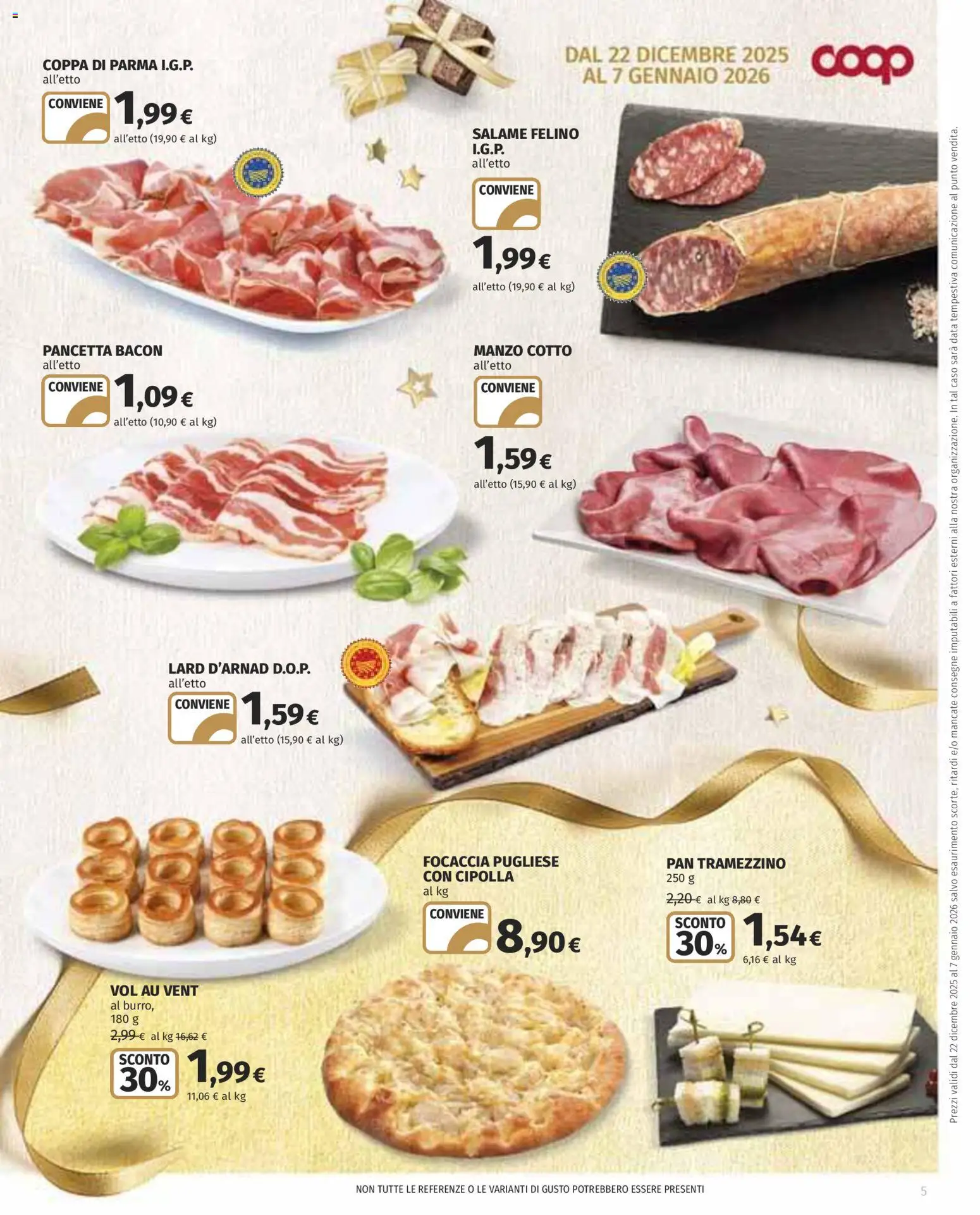 Volantino COOP del 22.12.2025 | Pagina: 5 | Prodotti: Salame, Manzo, Focaccia, Pancetta