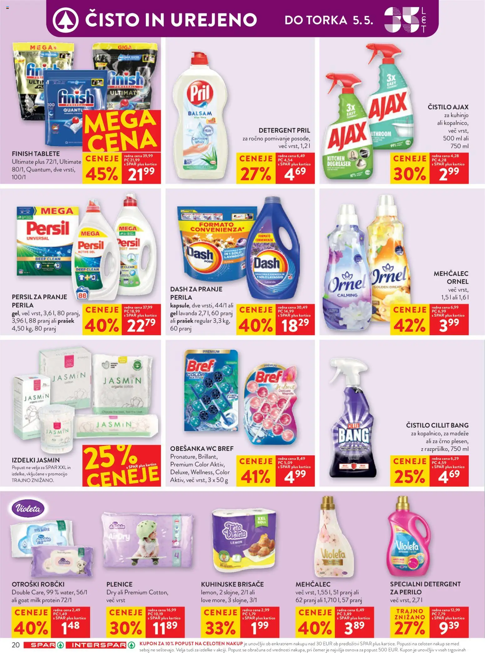 Novi Spar katalog ponudbe – veljaven od 29.04.2026 | Stran: 25 | Izdelki: Plenice, Prašek, Mehčalec, Kuhinjske brisače