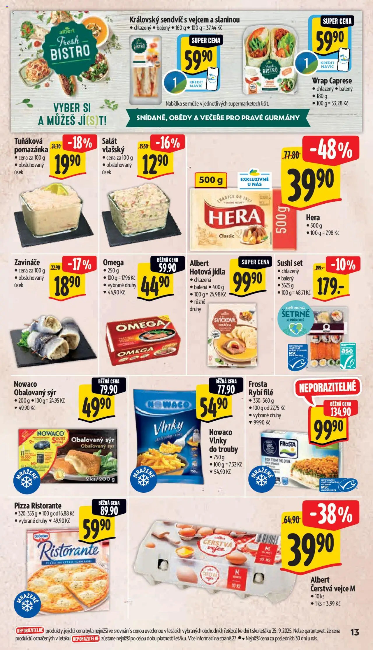 Albert leták - Supermarket od 01.10.2025 | Strana: 21 | Produkty: Pizza Quattro Formaggi, Salát, Pomazánka, Sushi set