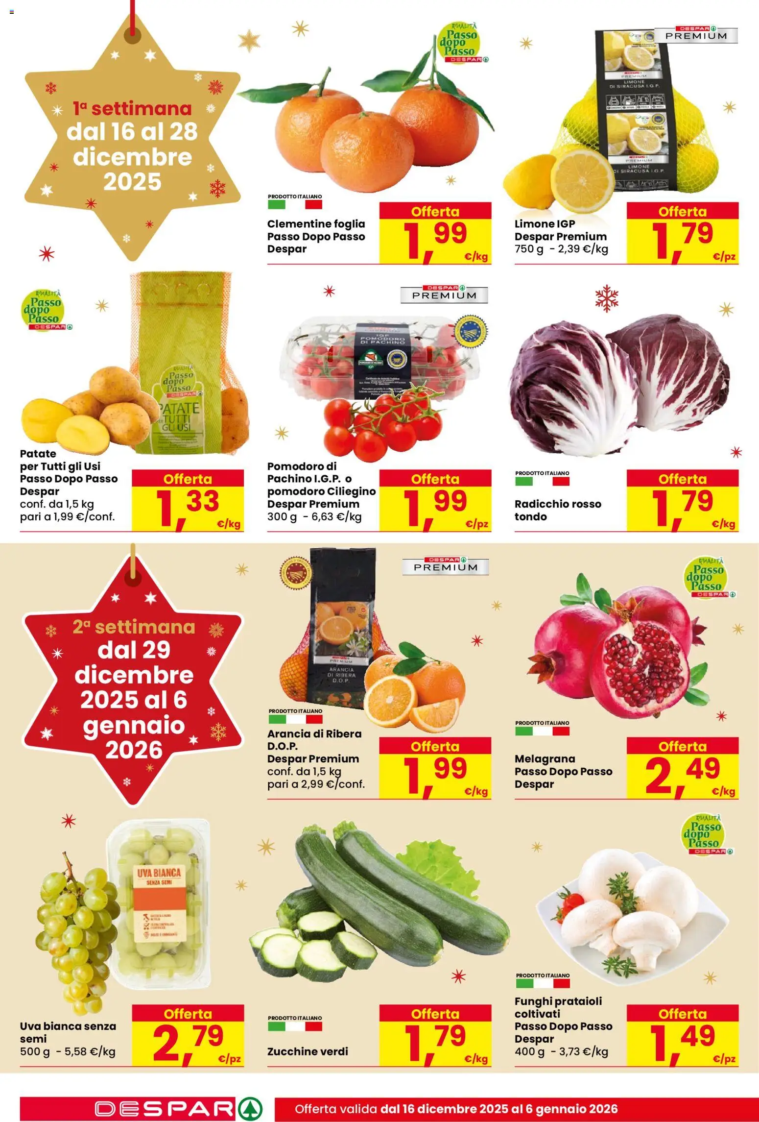 Volantino Despar del 16.12.2025 | Pagina: 4 | Prodotti: Patate, Limone, Uva, Arancia