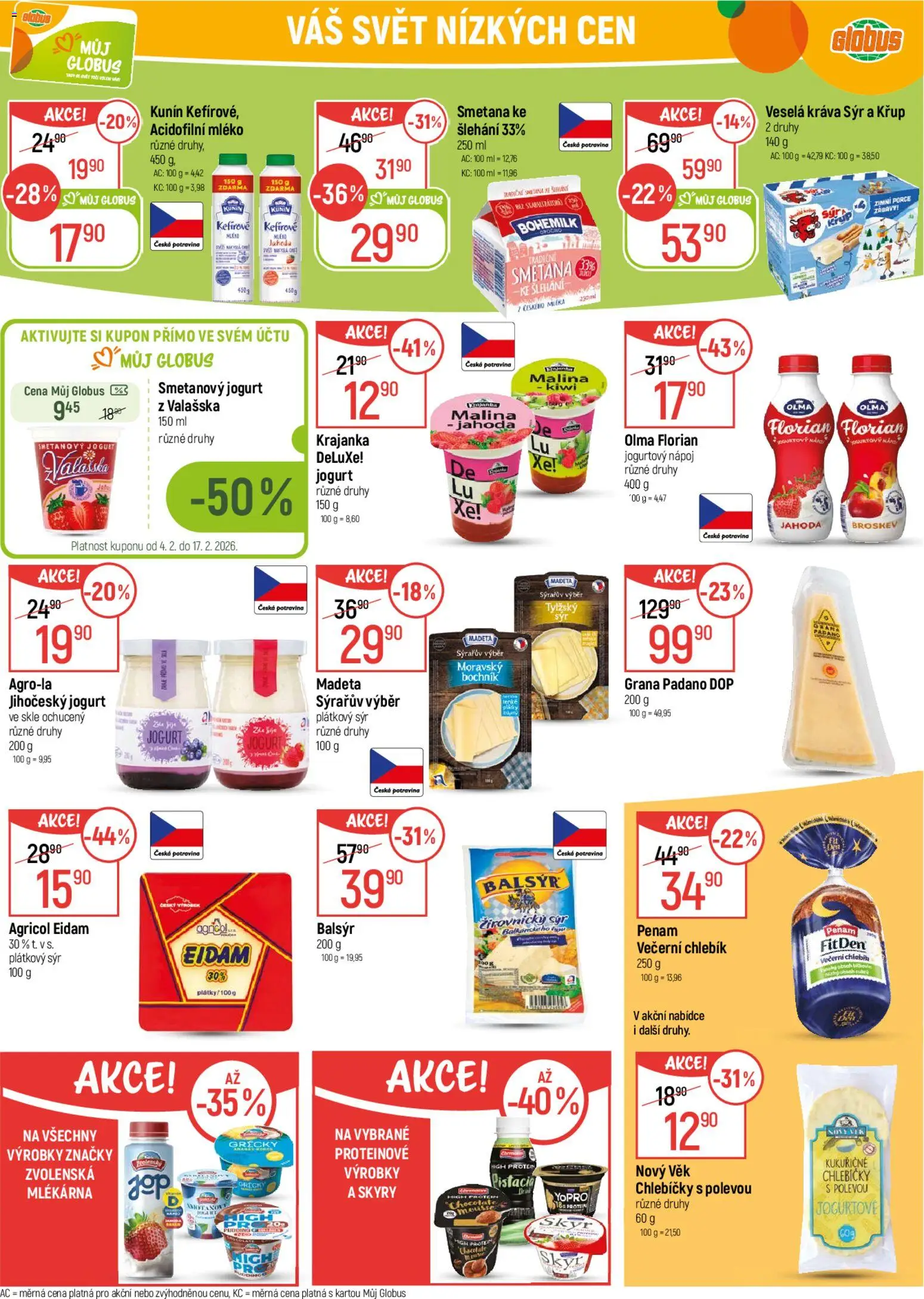 Globus leták od 04.02.2026 | Strana: 20 | Produkty: Sýr, Smetanový jogurt, Plátkový sýr, Kiwi