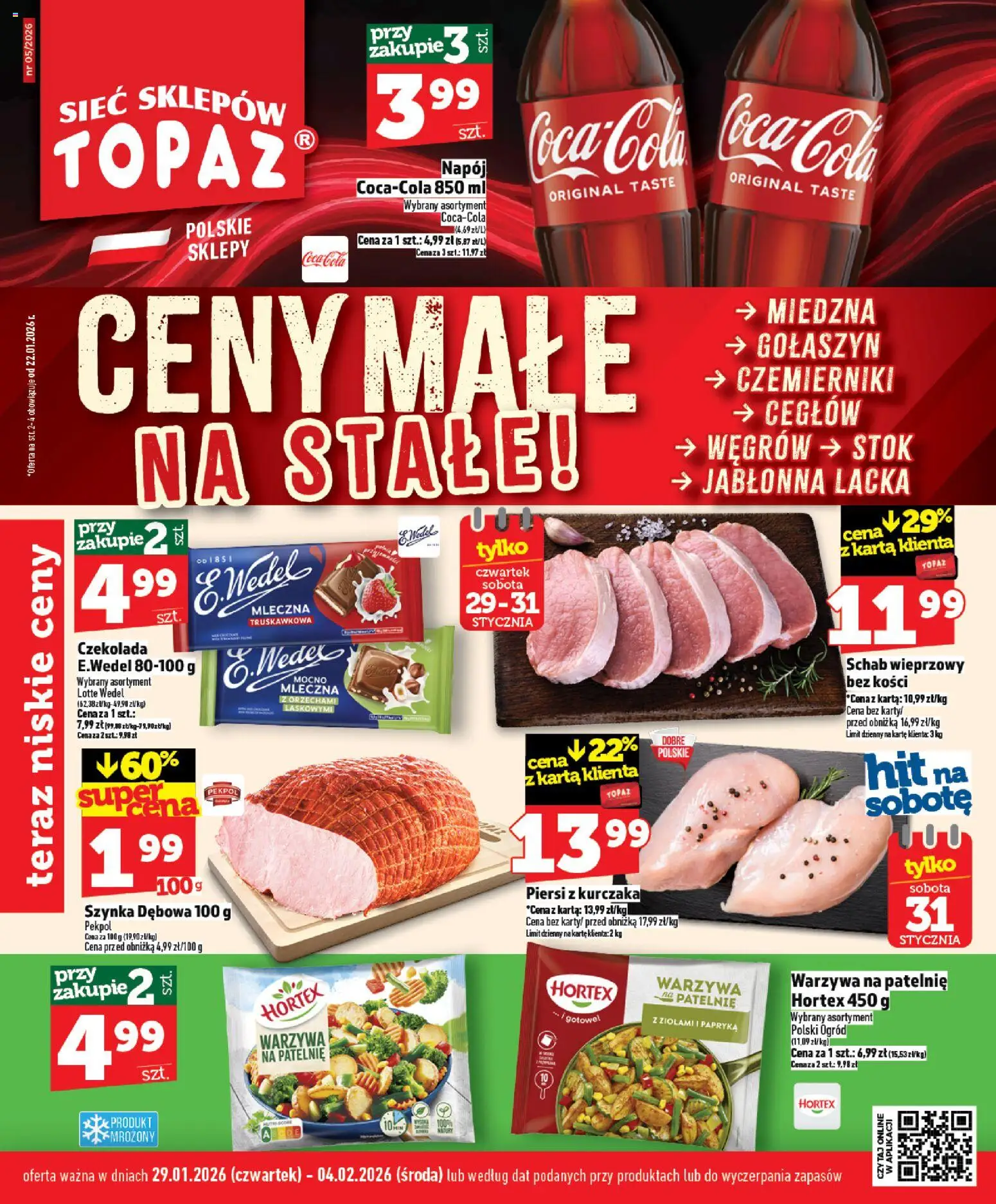 Topaz Gazetka - Ceny małe na stałe od 29.01.2026 | Strona: 1 | Produkty: Karta, Warzywa na patelnie, Szynka, Warzywa