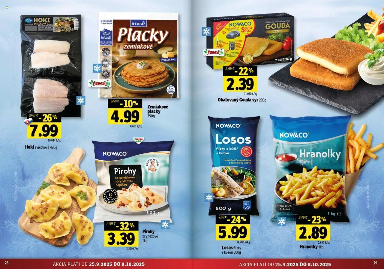 Nové Fresh akcie – leták je platný od 25.09.2025 | Strana: 15 | Produkty: Fritéza, Pirohy, Gouda, Losos
