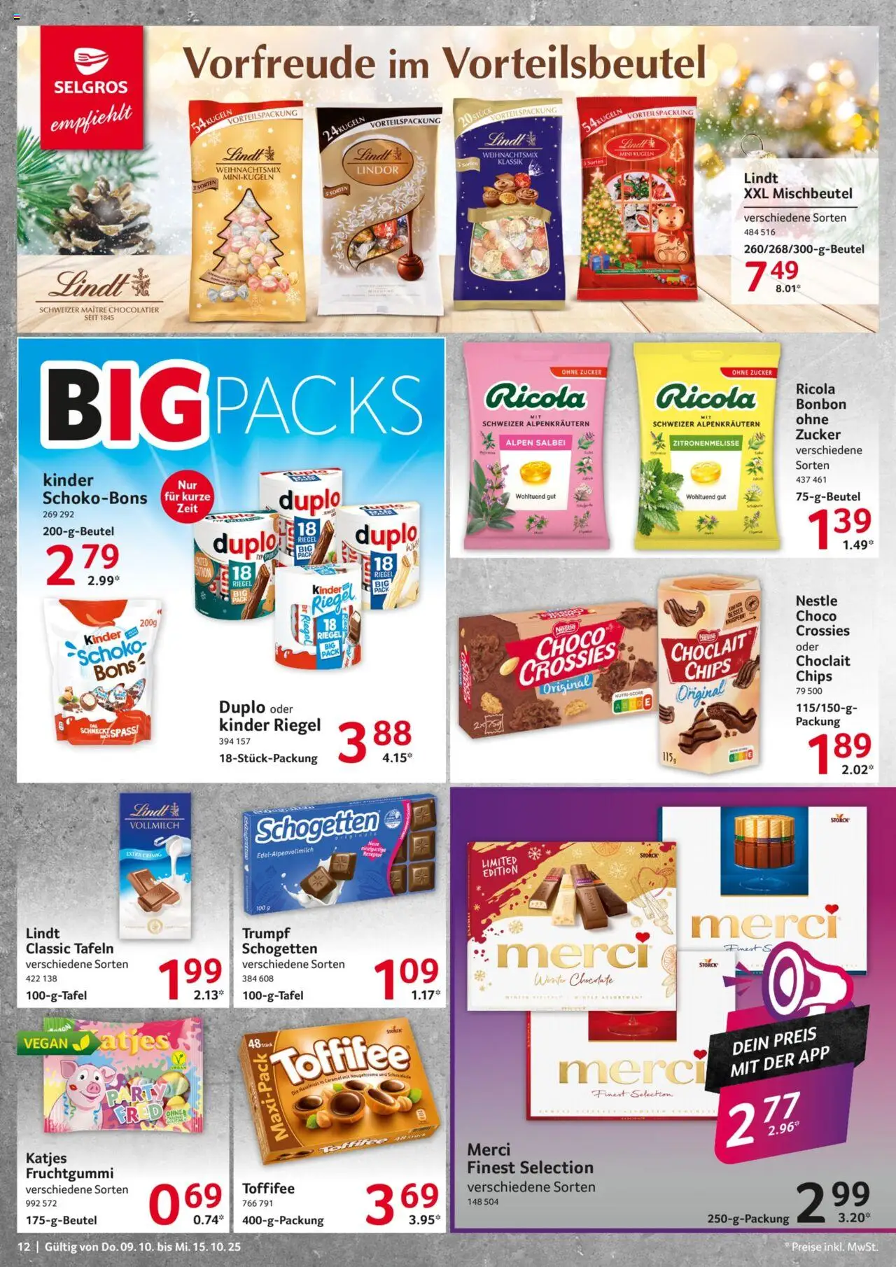 Selgros Prospekt 	 – gültig ab 09.10.2025 | Seite: 12 | Produkte: Katjes, Zucker, Schogetten, Lindt