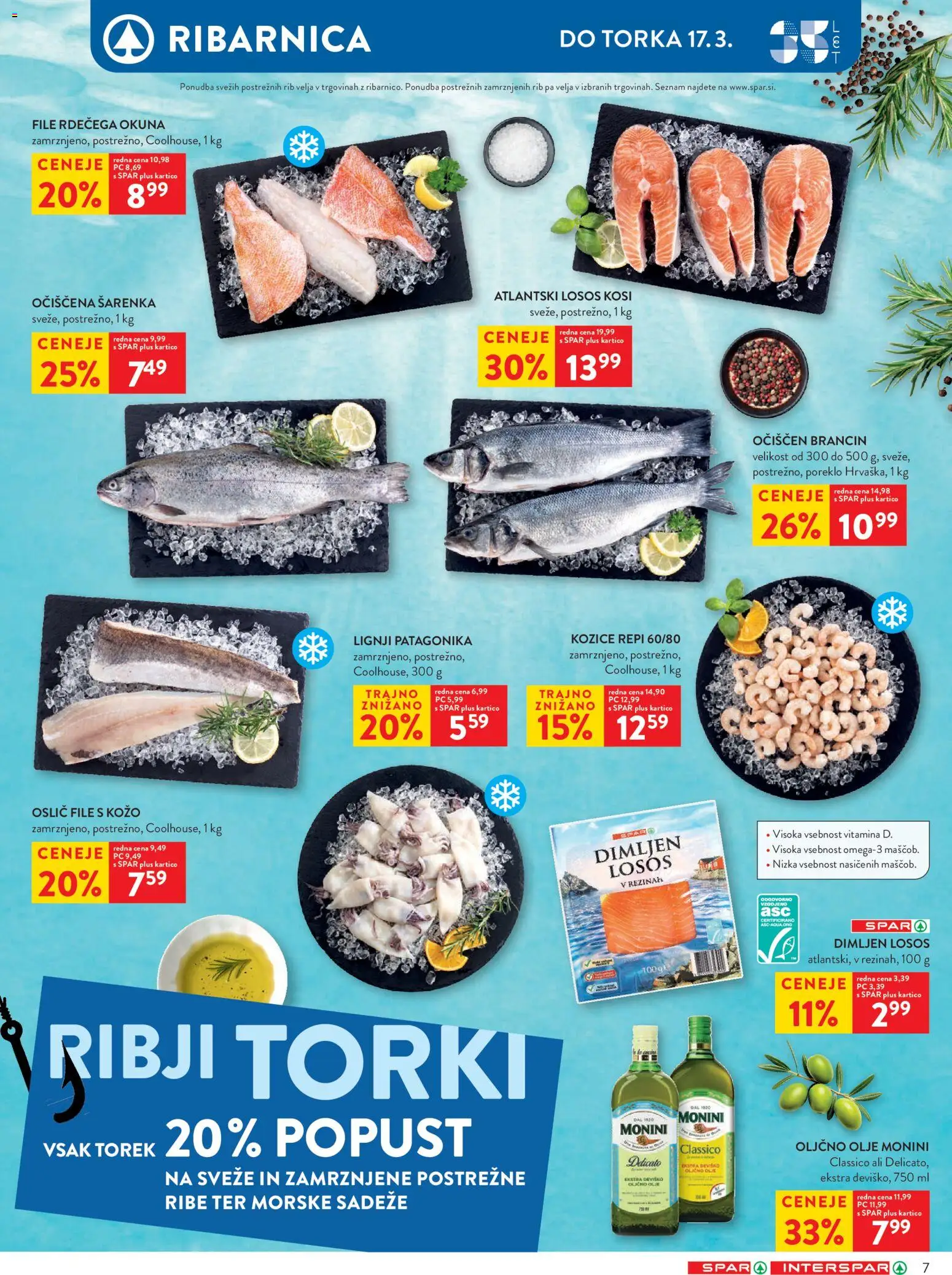 Novi Spar katalog ponudbe – veljaven od 11.03.2026 | Stran: 9 | Izdelki: Lignji, Oljčno olje, Losos, Ribe