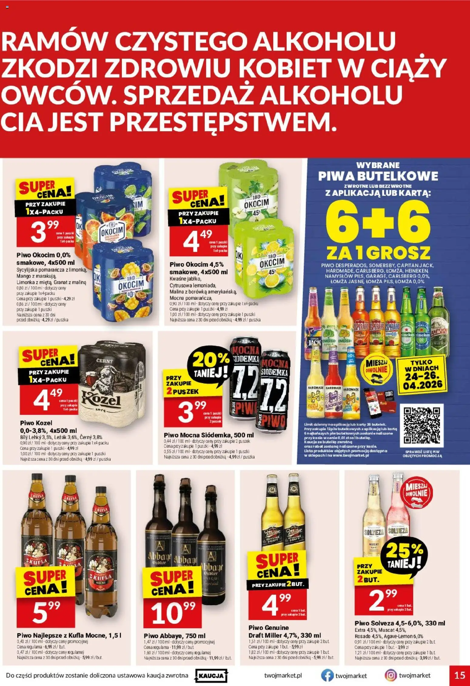 Twój Market gazetka od 22.04.2026 | Strona: 15 | Produkty: Limonka, Pączki, Piwo, Piwo kozel