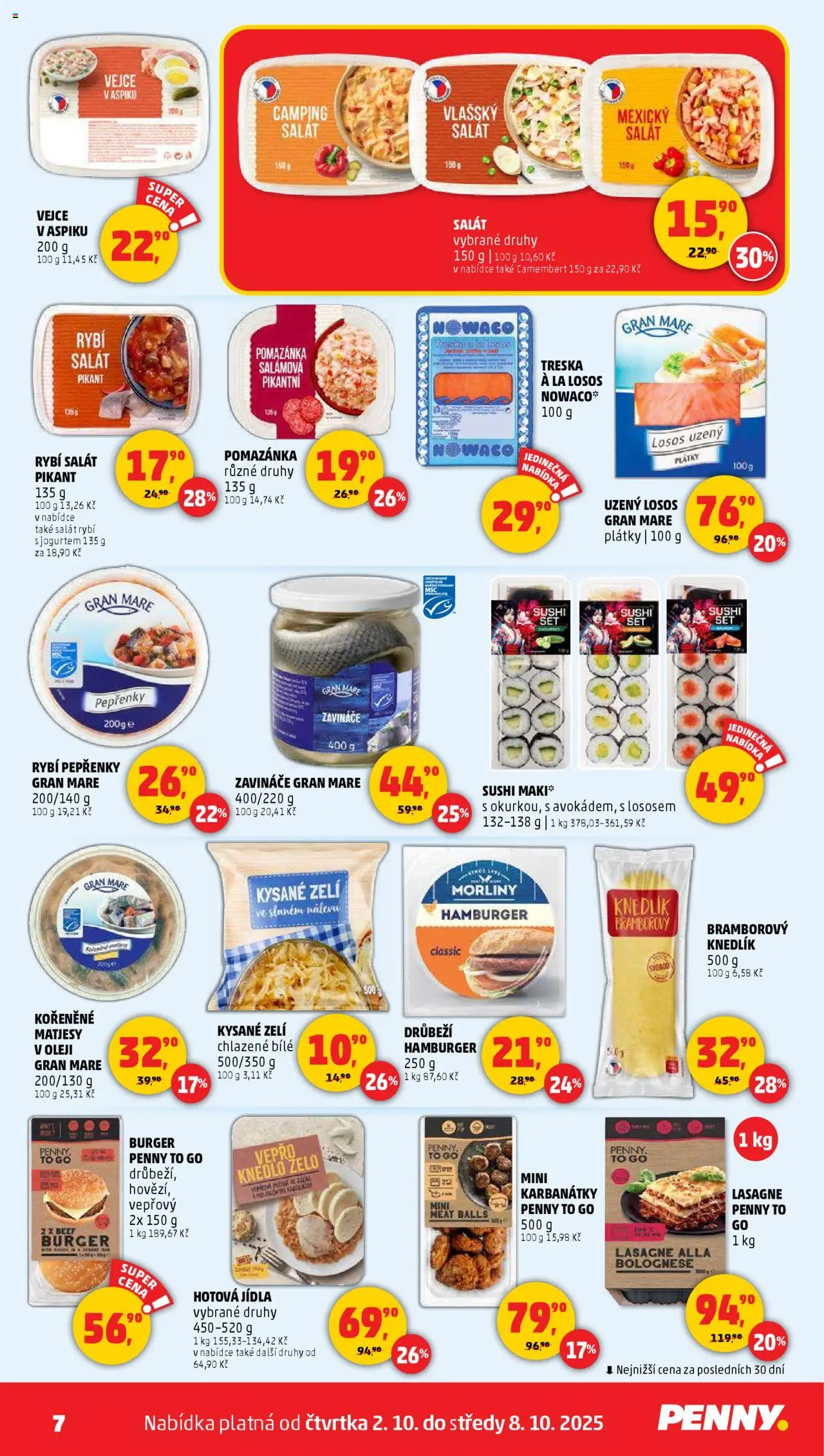 Penny Market leták - Čtvrtečník od 02.10.2025 | Strana: 7 | Produkty: Hotová jídla, Modely, Camembert, Vejce v aspiku