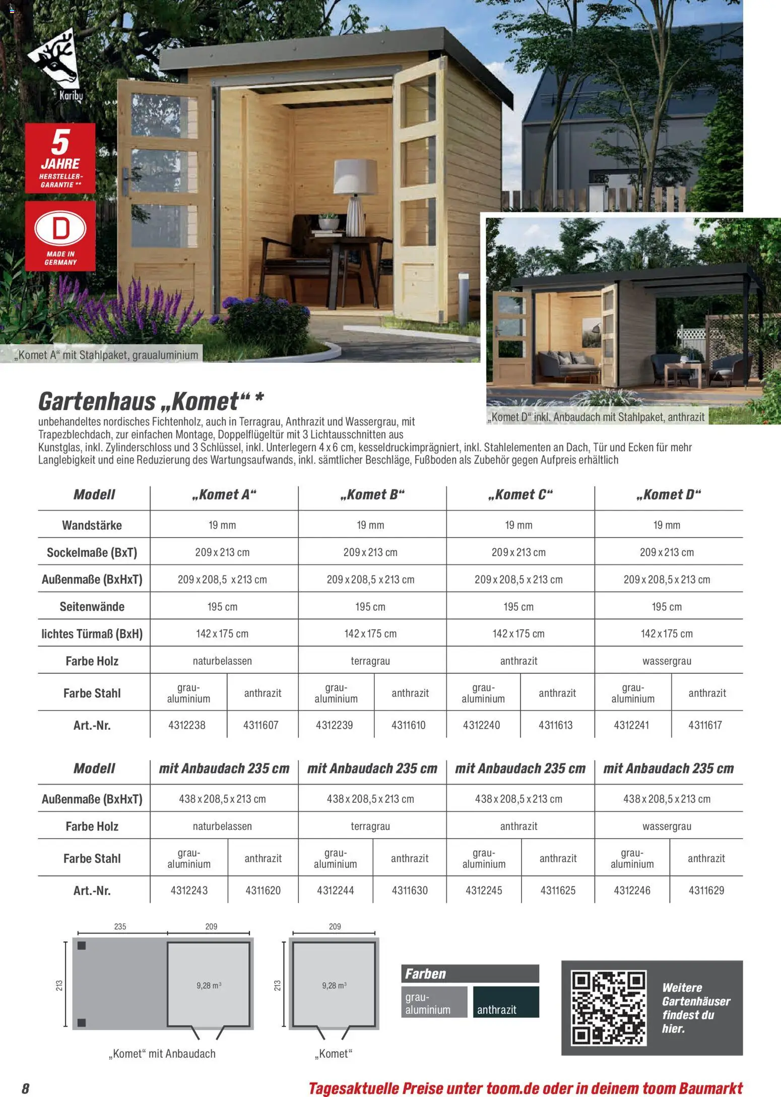 Toom Baumarkt Gartenhäuser & Carports 2026 – gültig ab 20.02.2026 | Seite: 8 | Produkte: Tür