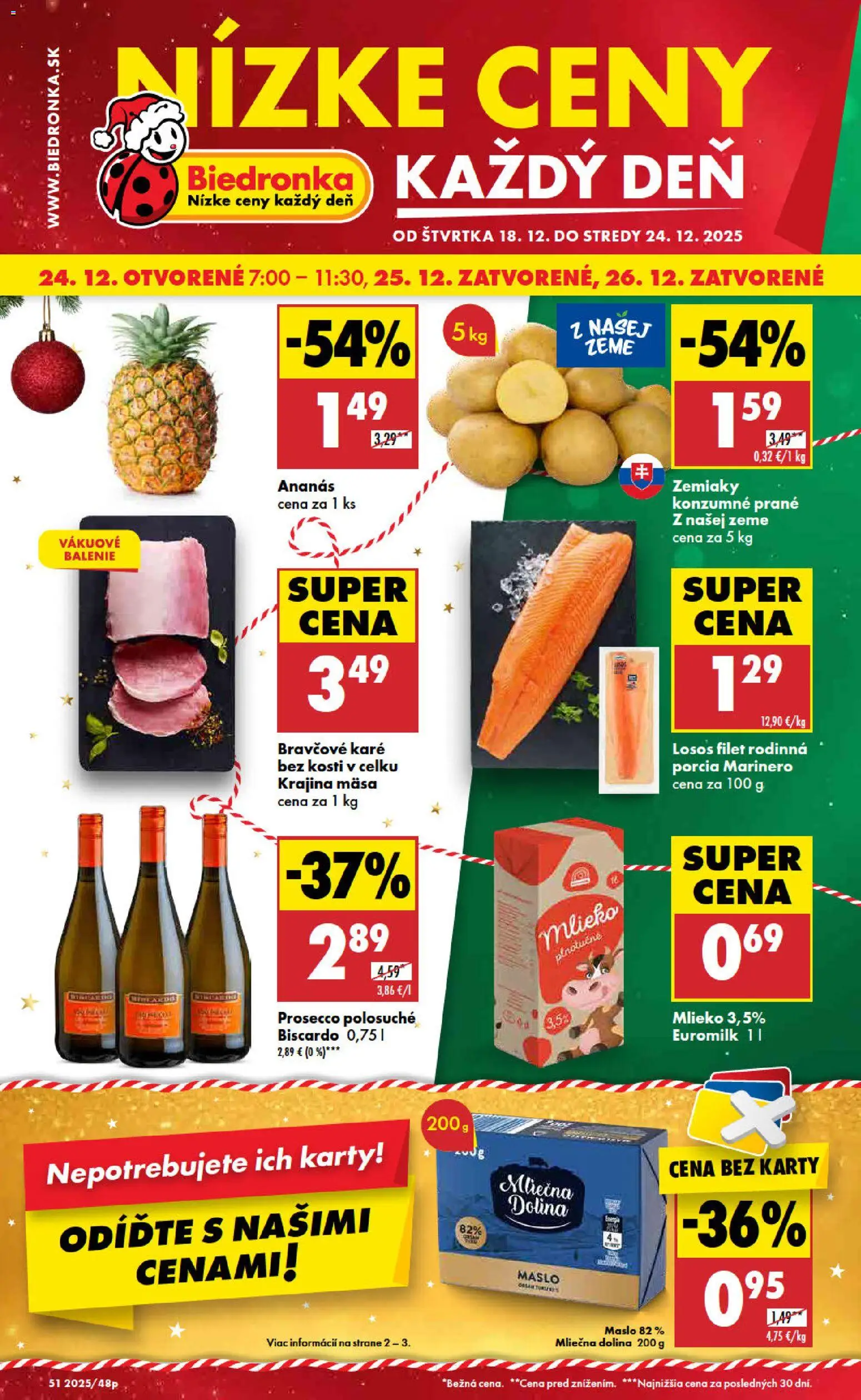 Nové Biedronka akcie – leták je platný od 18.12.2025 | Strana: 1 | Produkty: Mlieko, Losos, Ananás, Bravčové karé