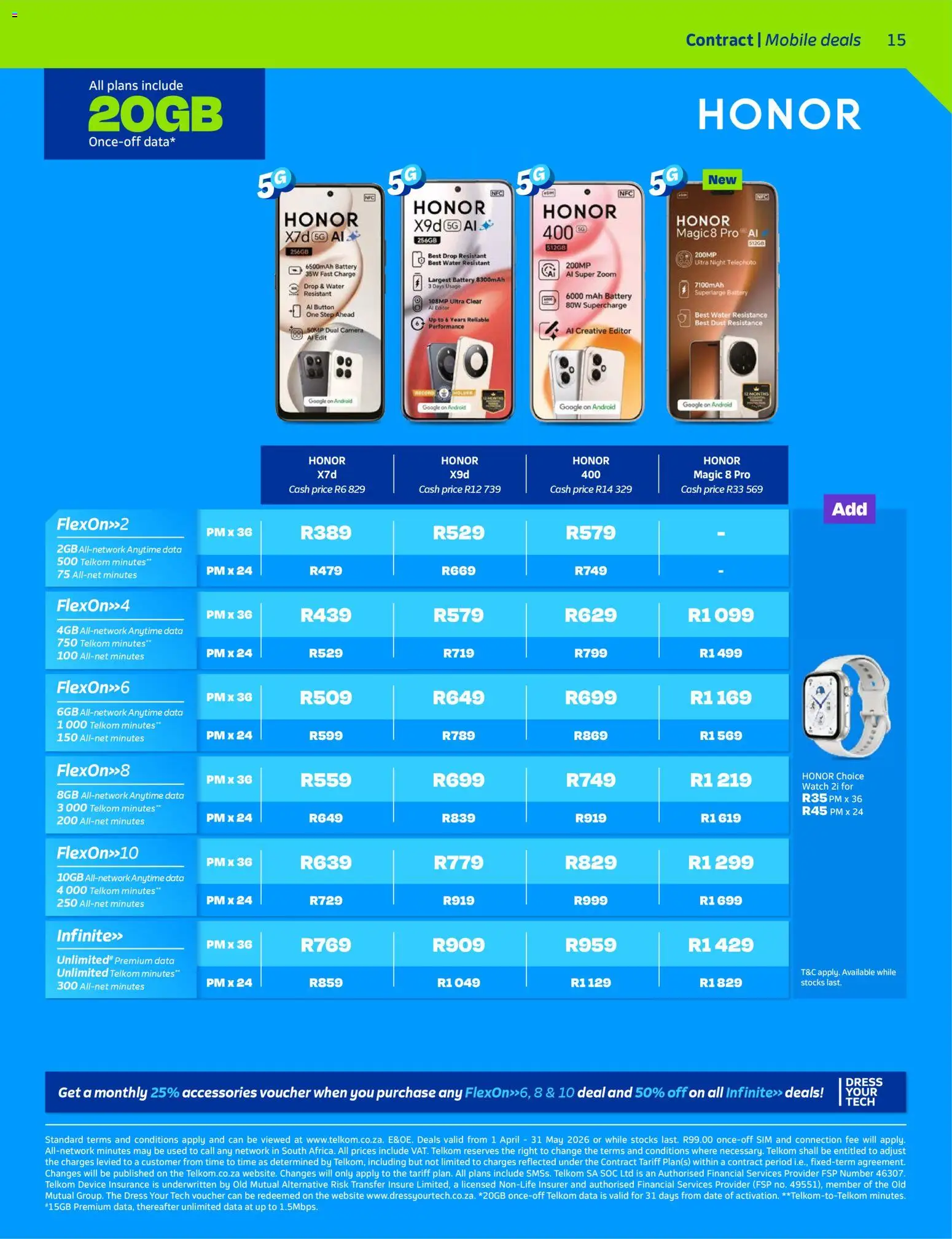 New Telkom catalogue – valid from 01.04.2026 | Page: 15 | Products: Dress, Sim, Watch, Water