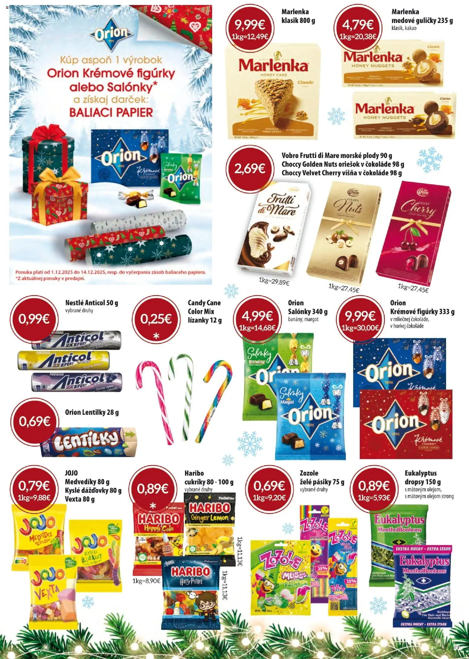 Nové KARMEN CBA akcie – leták je platný od 01.12.2025 | Strana: 14 | Produkty: Banány, Marlenka, Morské plody, Kakao