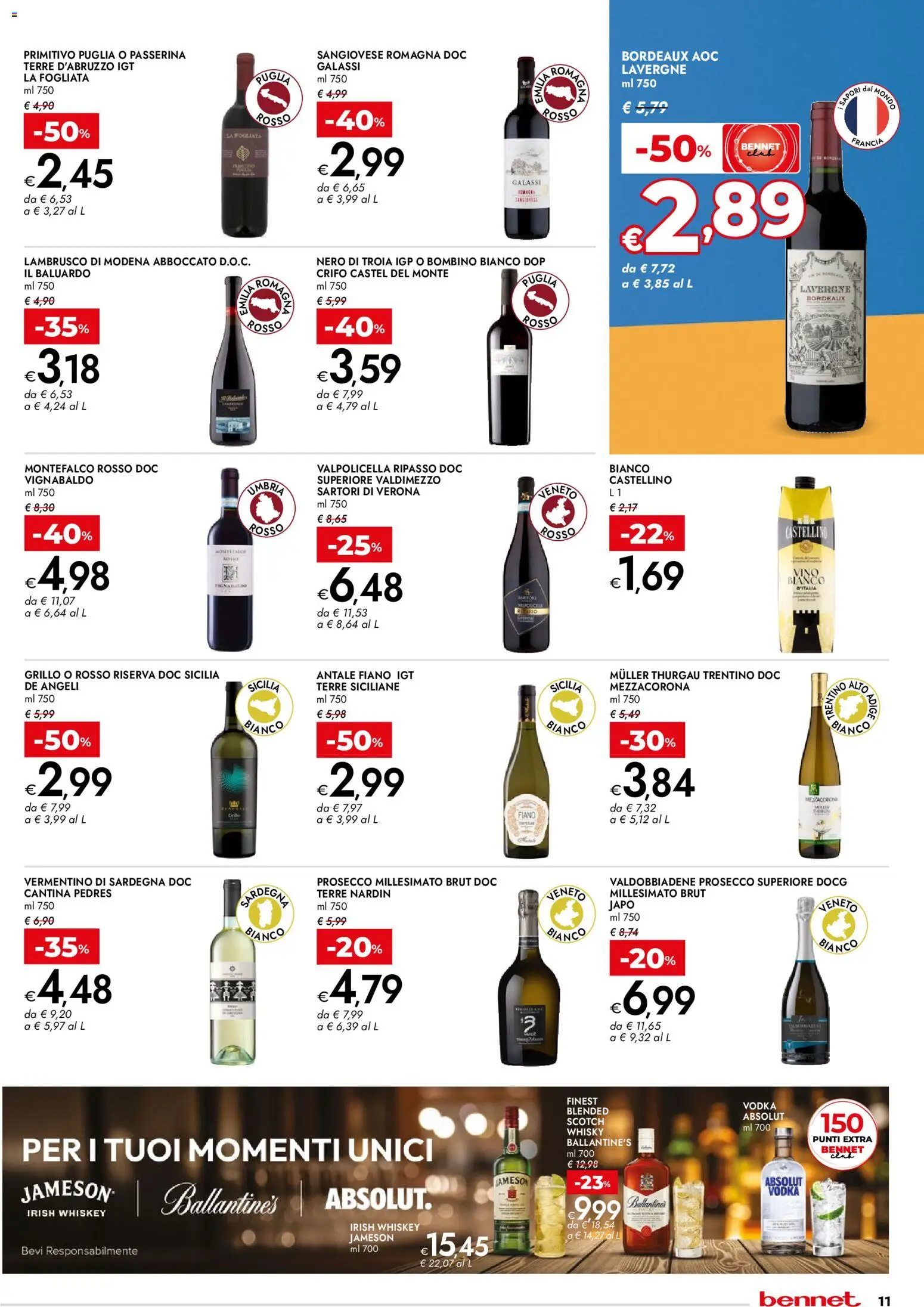Volantino bennet del 27.11.2025 | Pagina: 11 | Prodotti: Vodka, Prosecco, Whisky