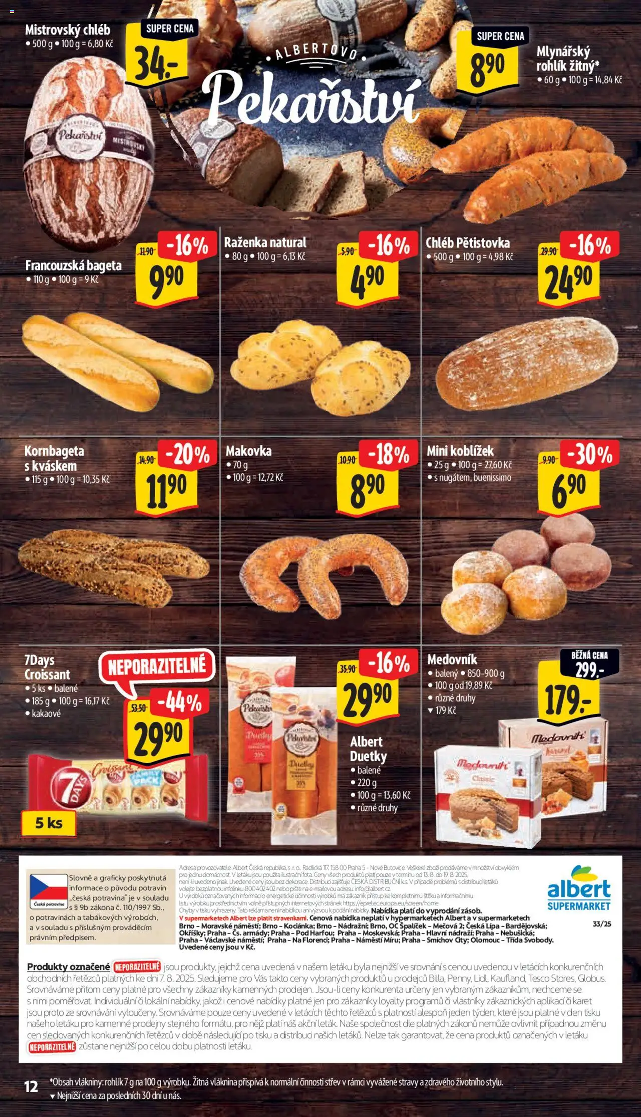 Albert leták - Supermarket od 13.08.2025 | Strana: 19 | Produkty: Chléb, Mistrovský chléb, Kornbageta, Croissant