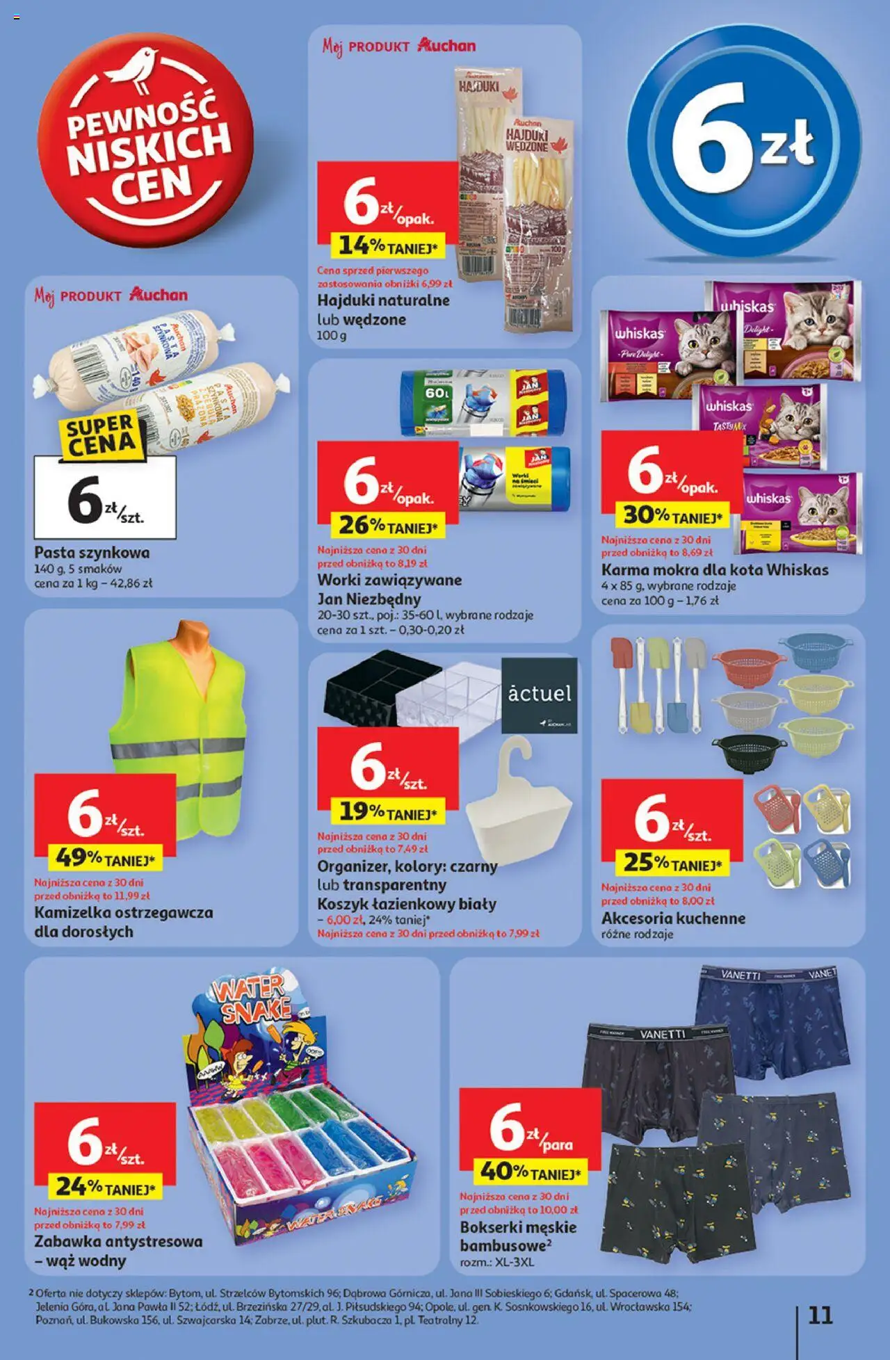 Auchan Gazetka - Pewność niskich cen Hipermarket od 18.09.2025 | Strona: 11 | Produkty: Kamizelka, Bokserki, Karma mokra dla kota, Bokserki męskie