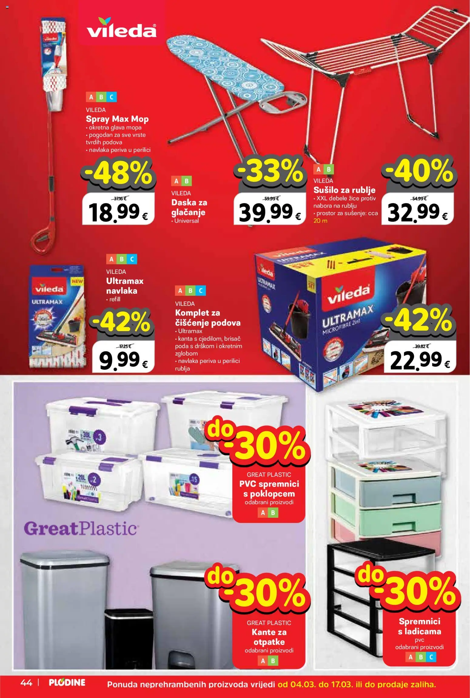 Plodine katalog | vrijedi od 04.03.2026 | Stranica: 44 | Proizvodi: Mop, Sušilo za rublje, Vileda