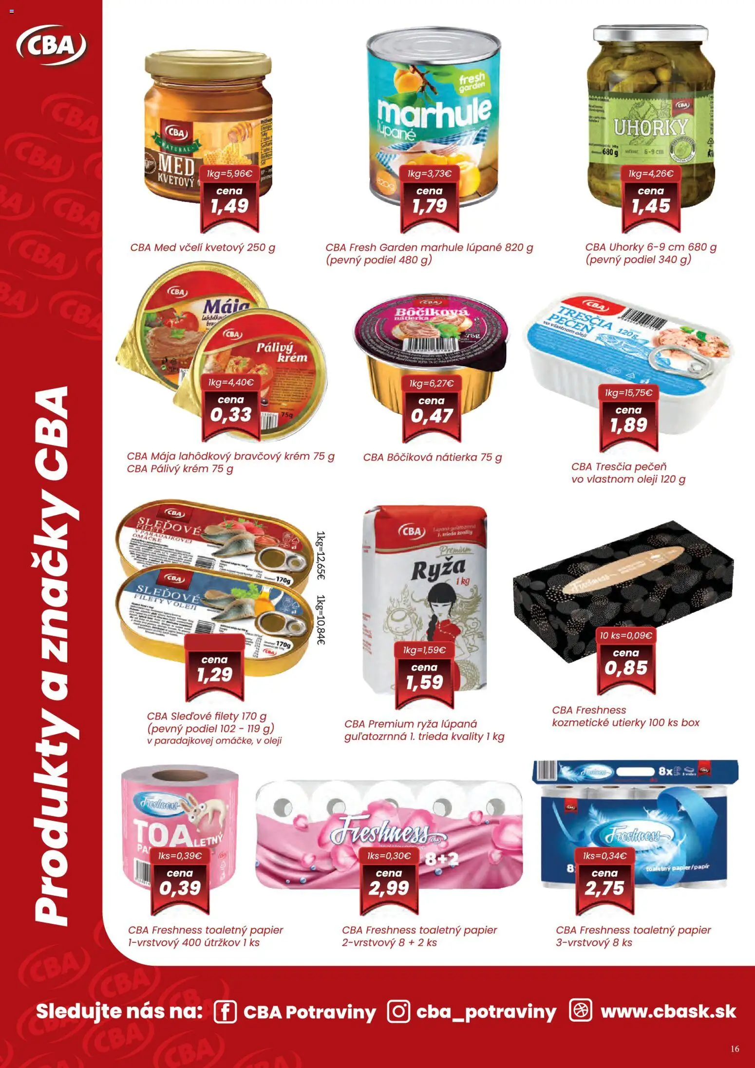 Nové CBA Verex akcie – leták je platný od 15.12.2025 | Strana: 16 | Produkty: Ryža, Toaletný papier, Med, Uhorky