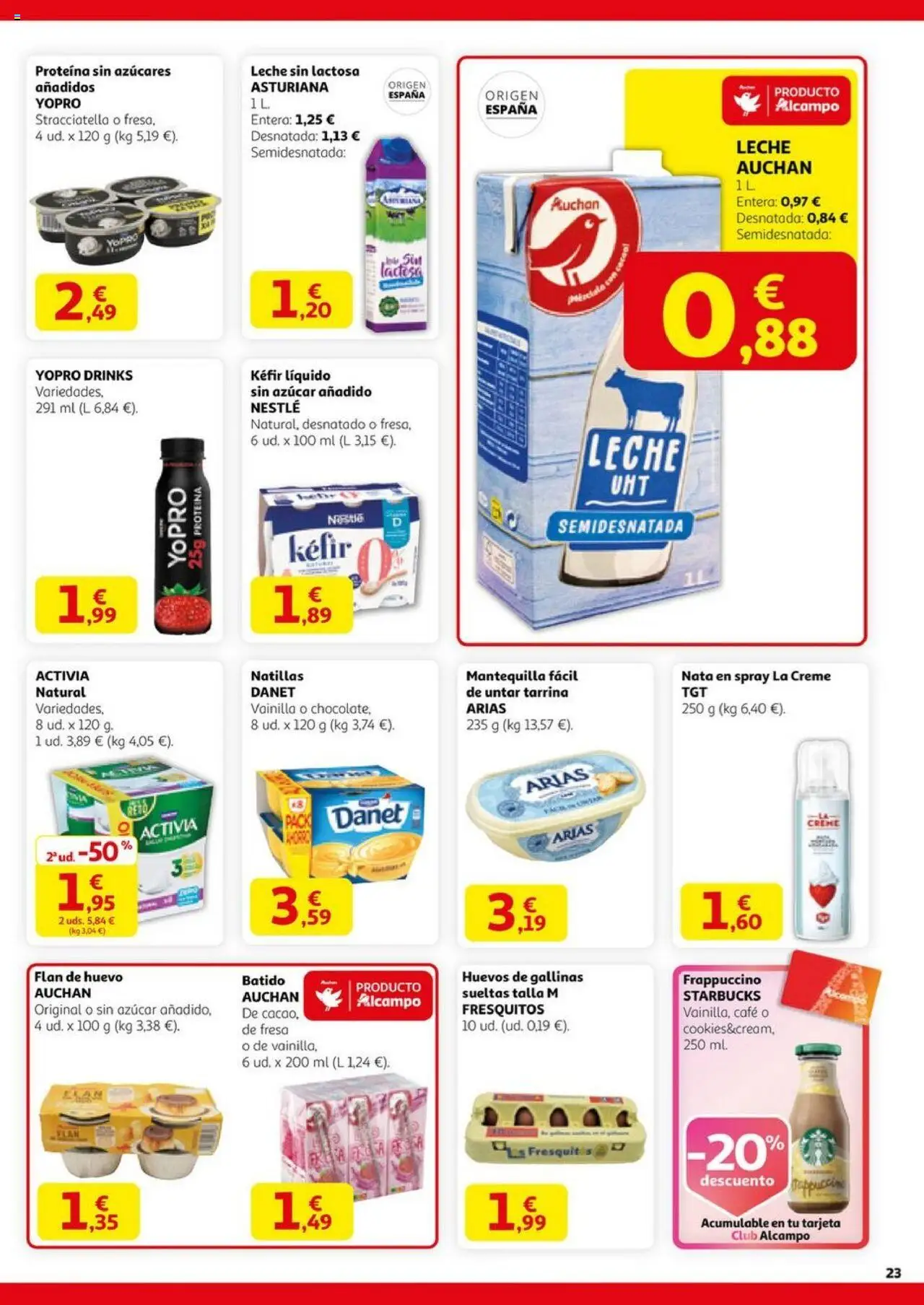 Alcampo - HP Nacional  │ válido desde el 14.08.2025 | Página: 23 | Productos: Leche sin lactosa, Huevos, Συσκευή ροής, Φρυγανιές σικάλεως