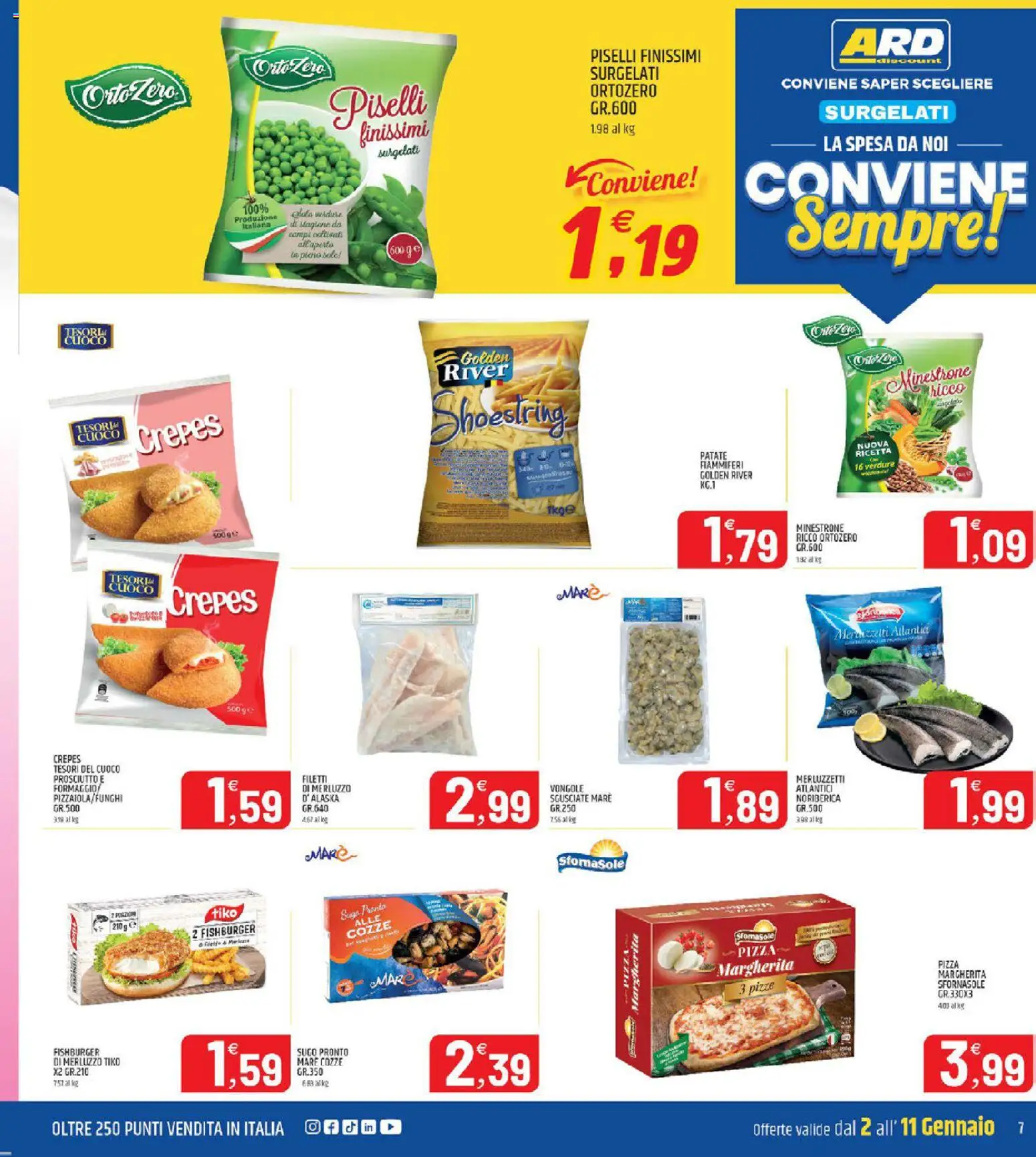 Volantino ARD Discount del 02.01.2026 | Pagina: 7 | Prodotti: Cozze, Vongole, Verdure, Formaggio