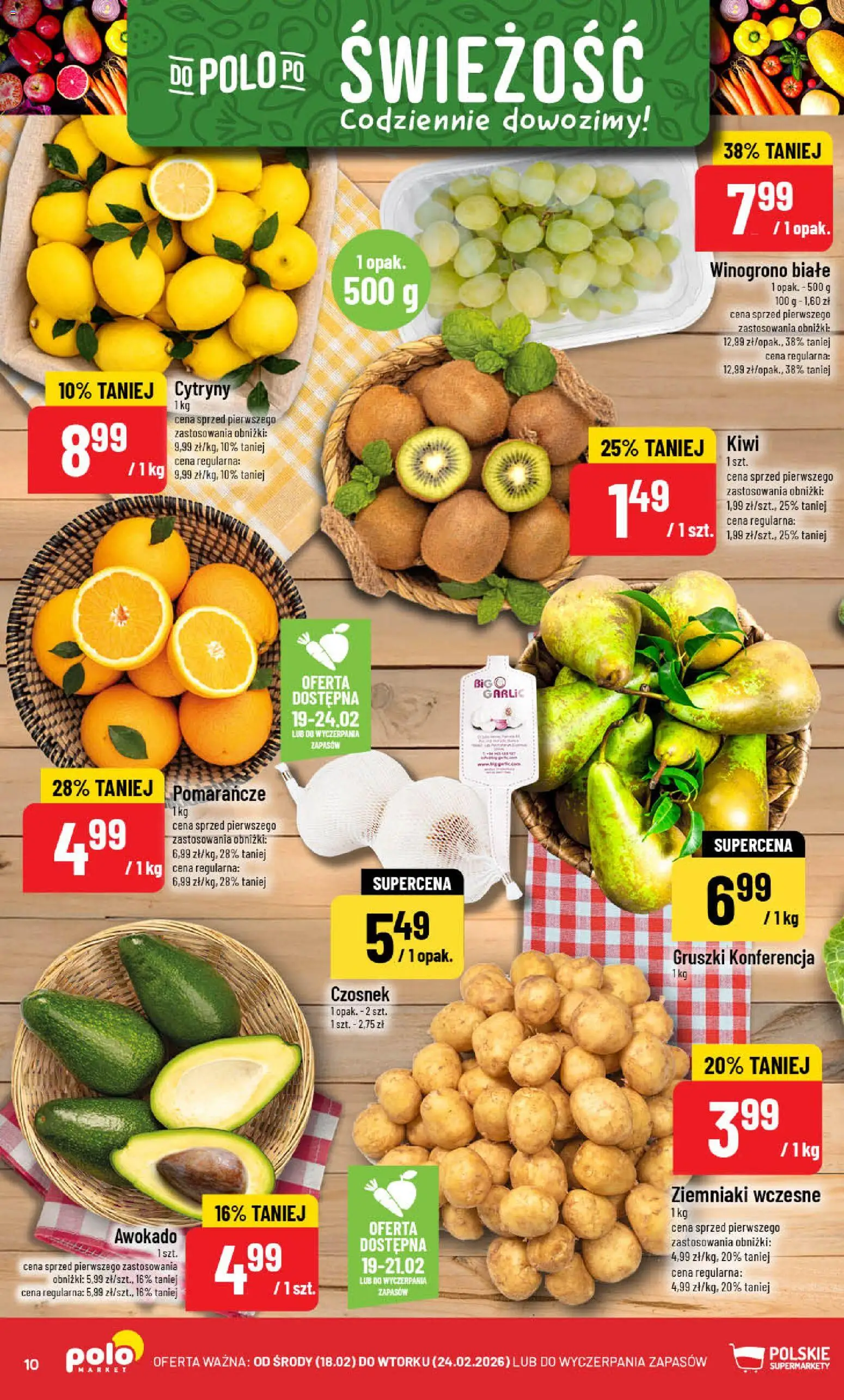 POLOmarket Gazetka od 18.02.2026 | Strona: 10 | Produkty: Czosnek, Winogrono, Kiwi, Ziemniaki