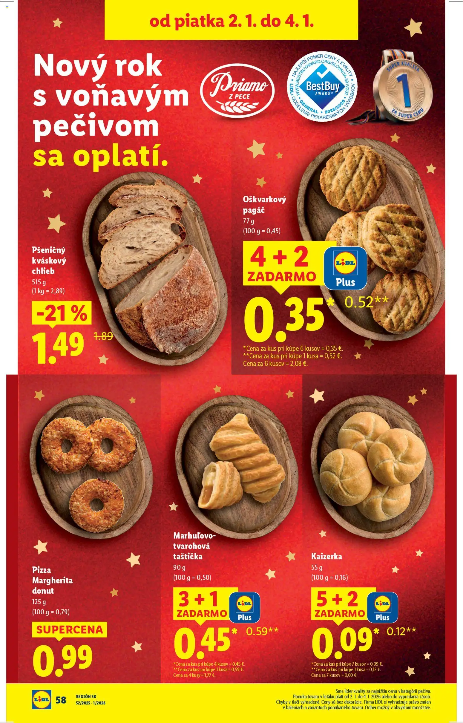 Nové Lidl akcie – leták je platný od 02.01.2026 | Strana: 6 | Produkty: Chlieb, Pizza, Donut