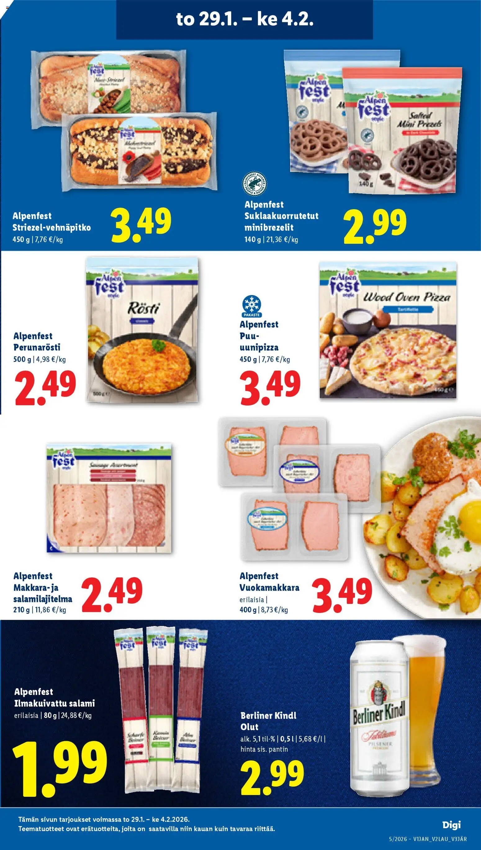 Lidl tarjoukset - Helsinki – voimassa 29.01.2026 alkaen | Sivu: 11 | Tuotteet: Makkara, Salami, Pizza, Olut